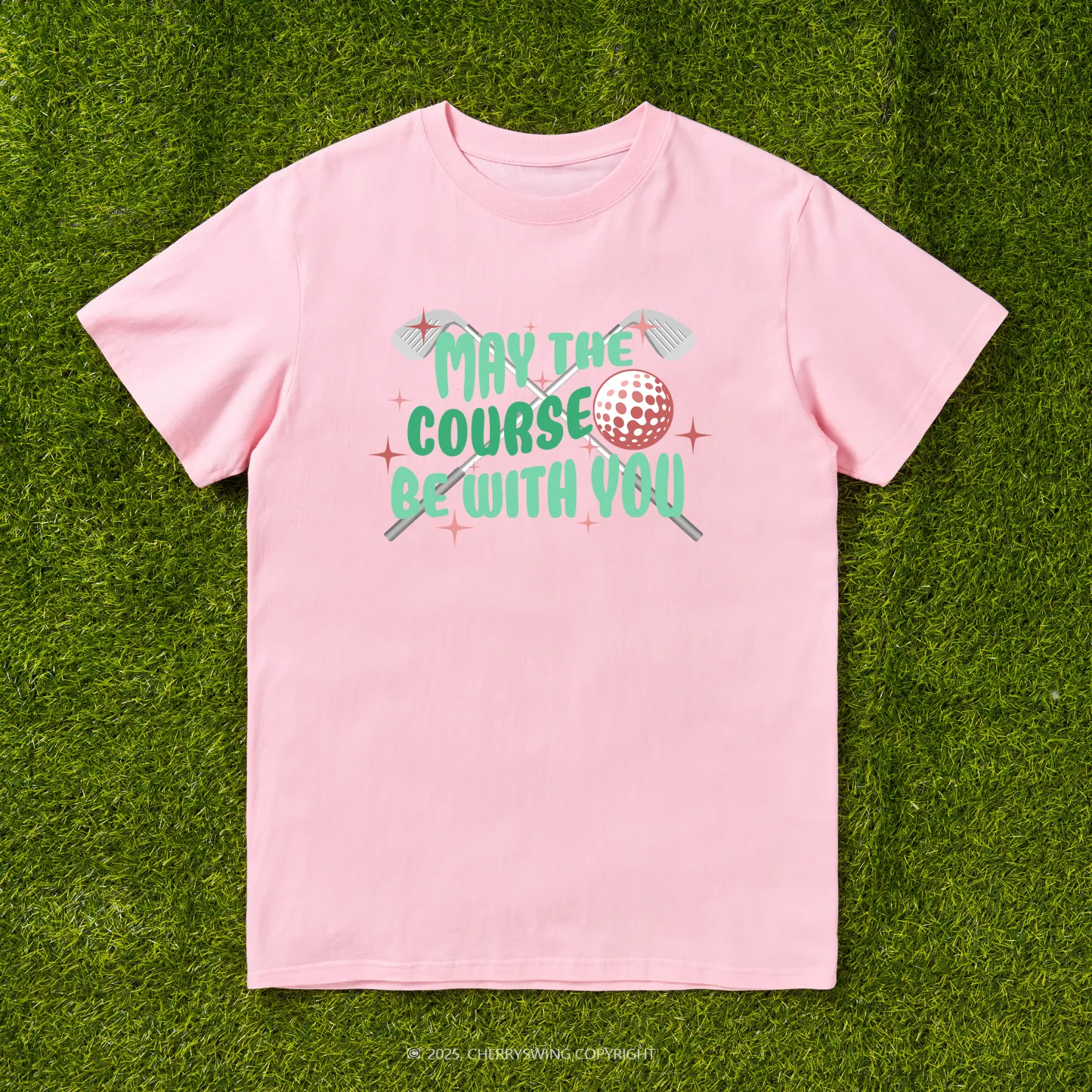 Cherryswing 'May the Course Be with You' Pattern White T-Shirt