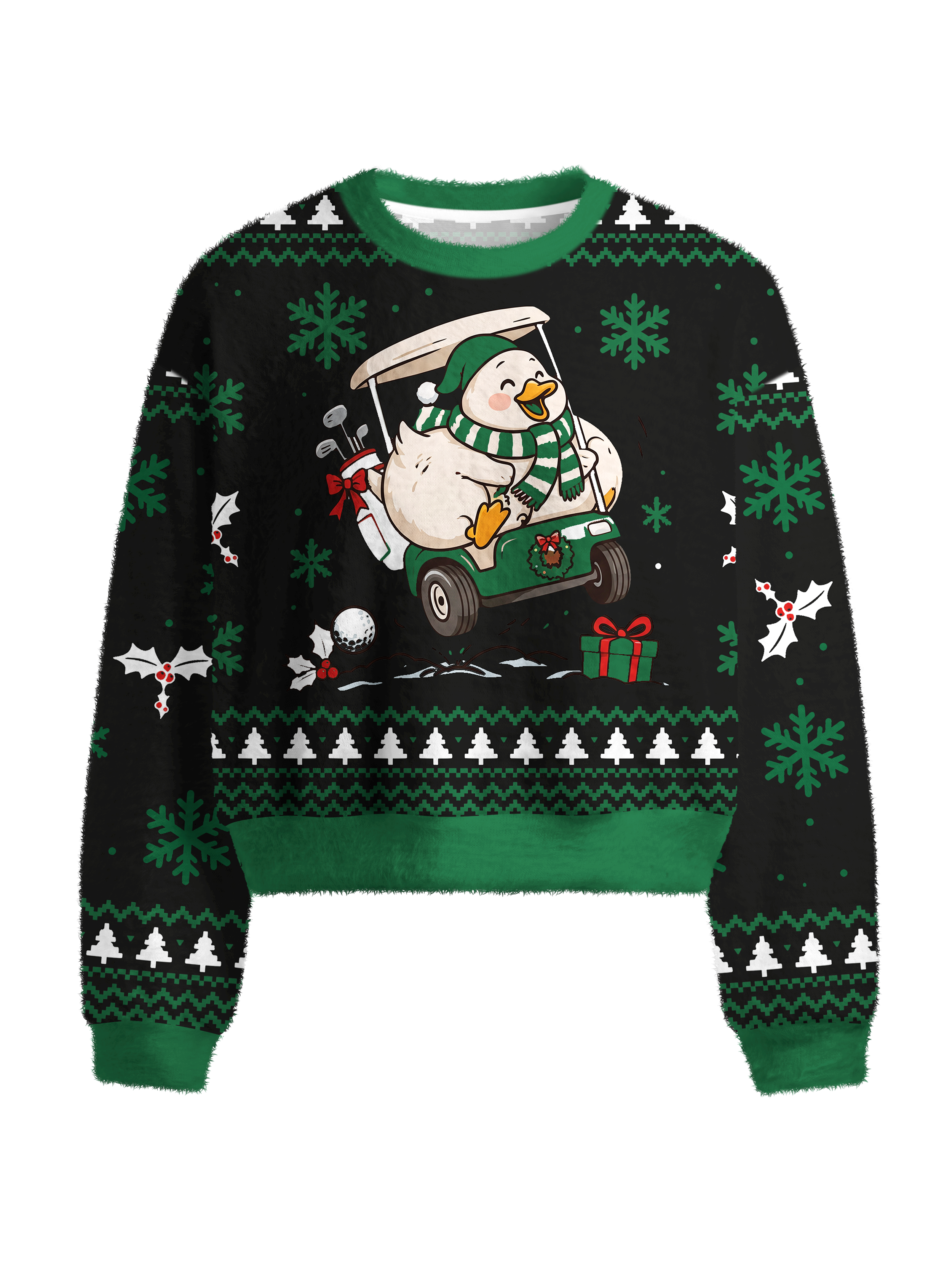 Cherryswing Women's Festive Duck Fuzzy Knit Golf Sweater