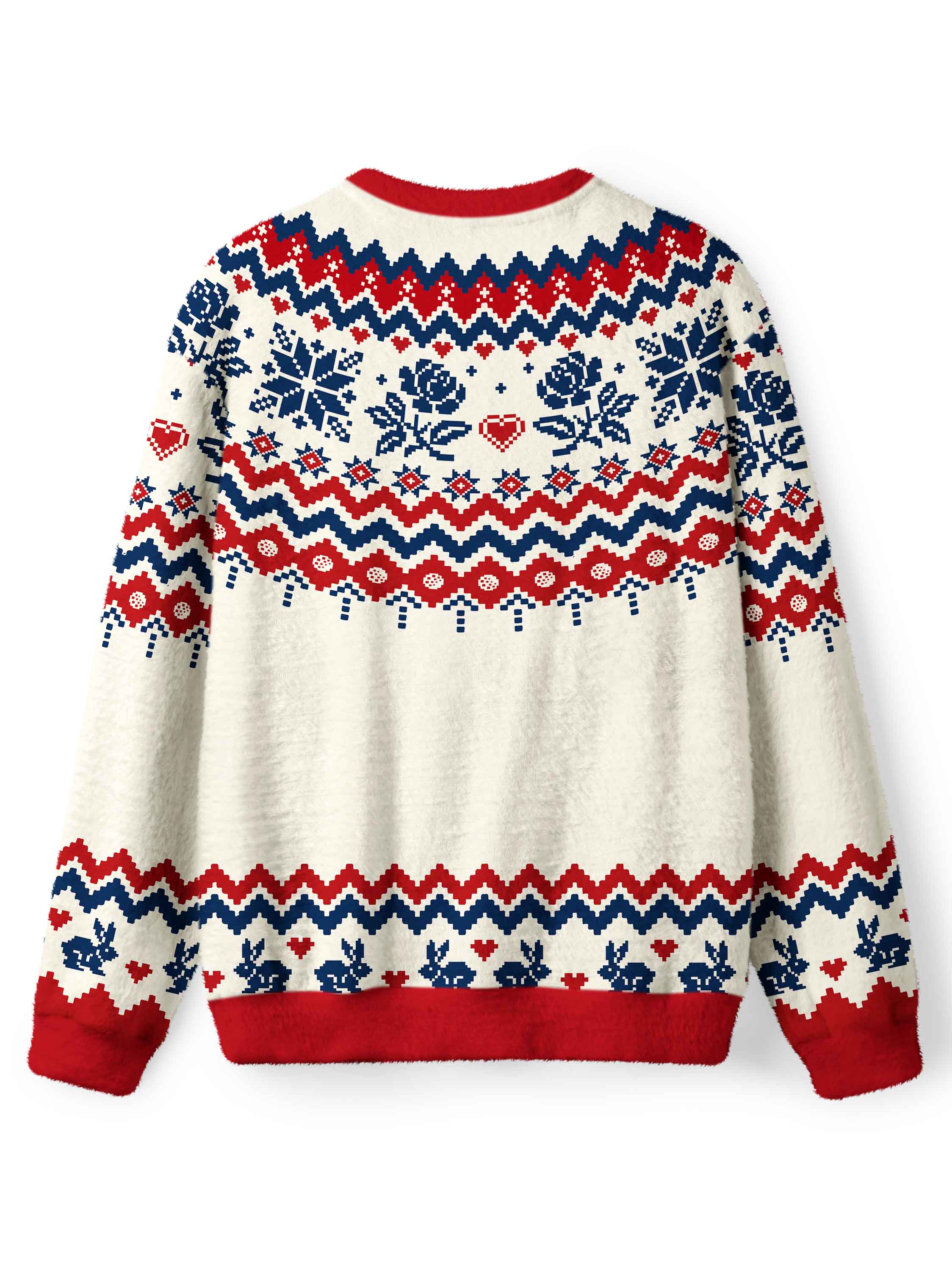 Cherryswing Women's Pixel Rose Fuzzy Crew Neck Sweater