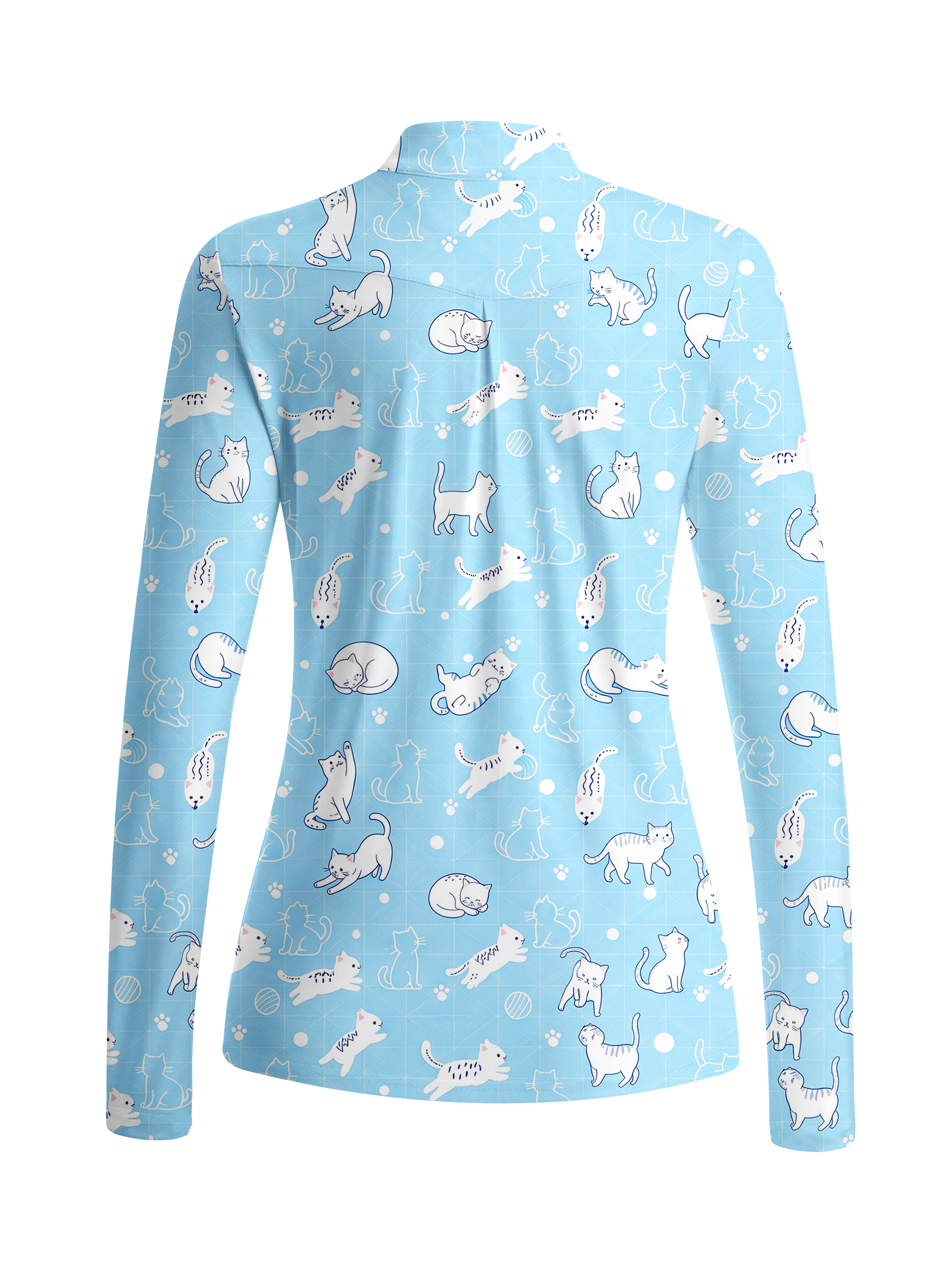 Cherryswing Women's Cute Cat Pattern Long Sleeve Golf Shirt