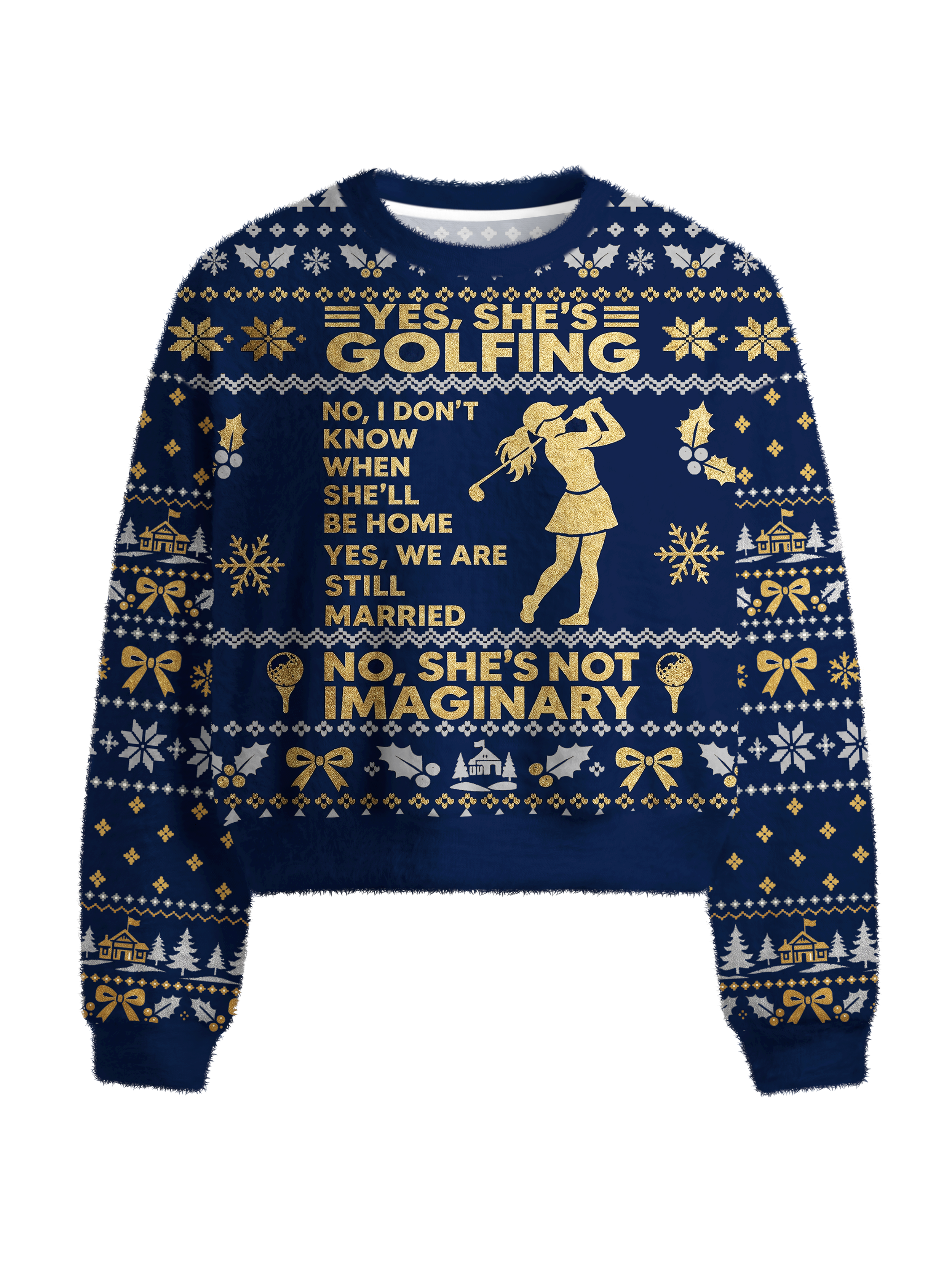 Cherryswing Women's Festive Golf Humor Fuzzy Knit Golf Sweater