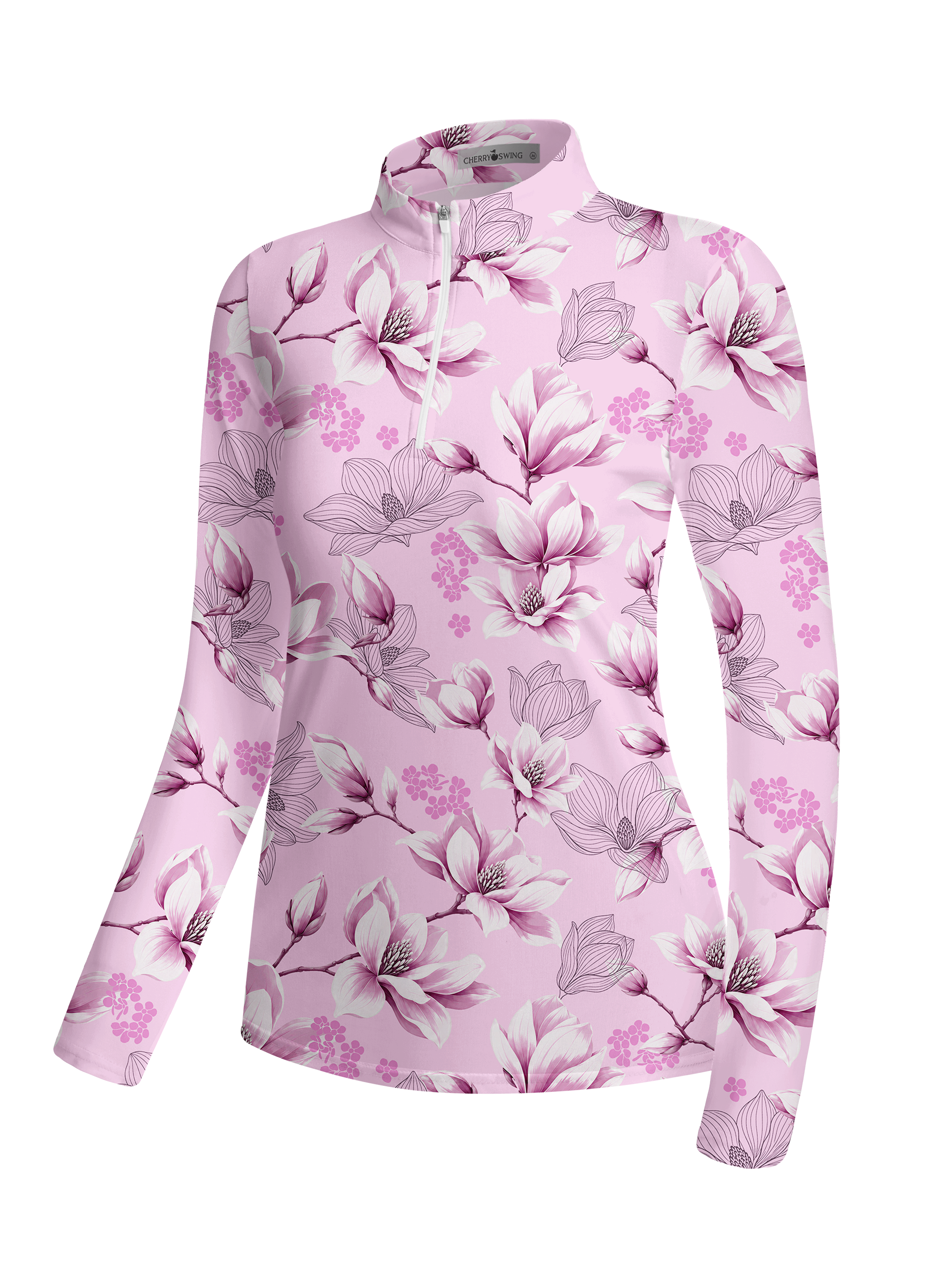 Cherryswing Women's Porcelain Style Magnolia Print Long Sleeve Golf