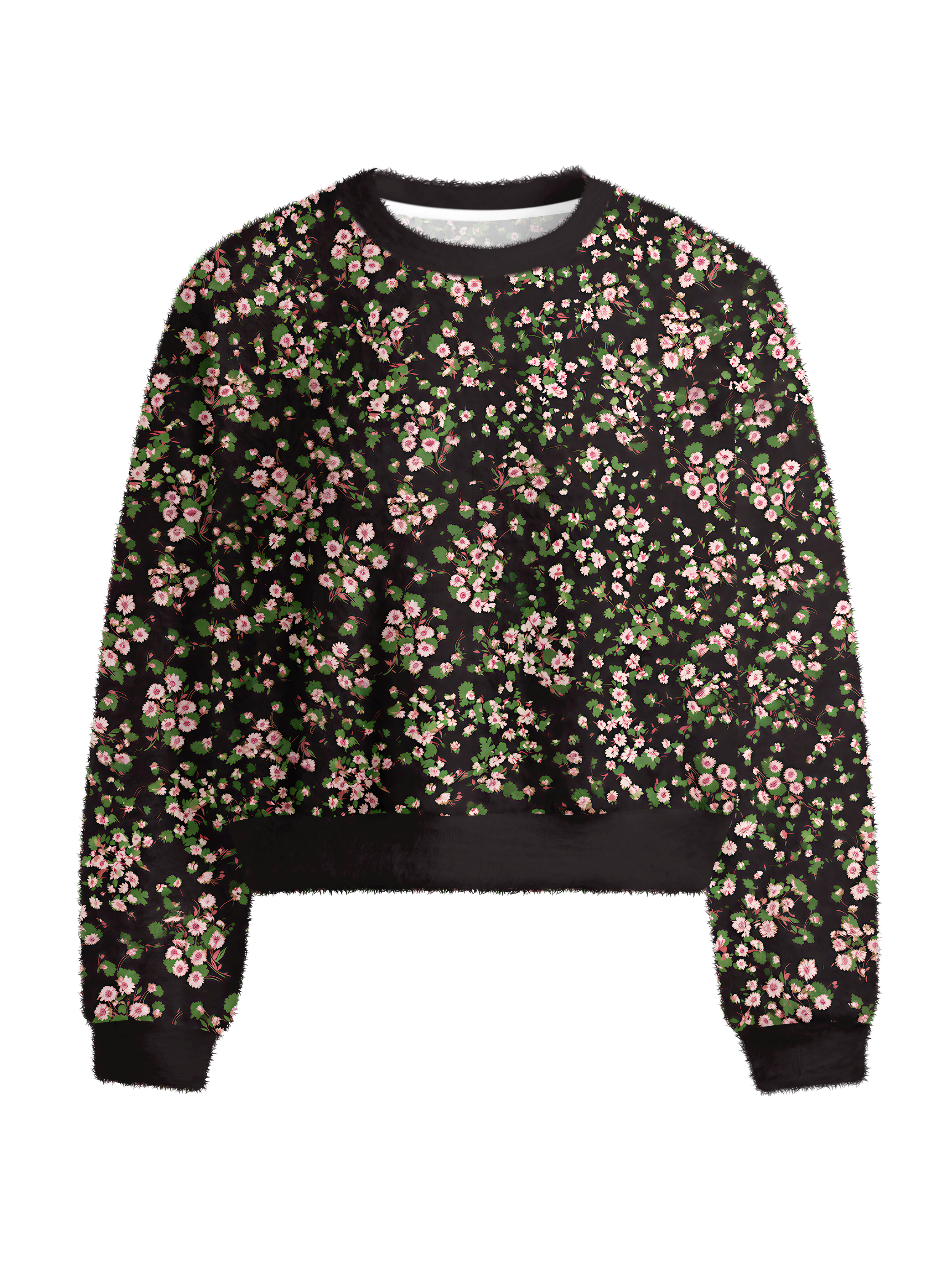 Cherryswing Women's Floral Meadow Print Fuzzy Knit Golf Sweater