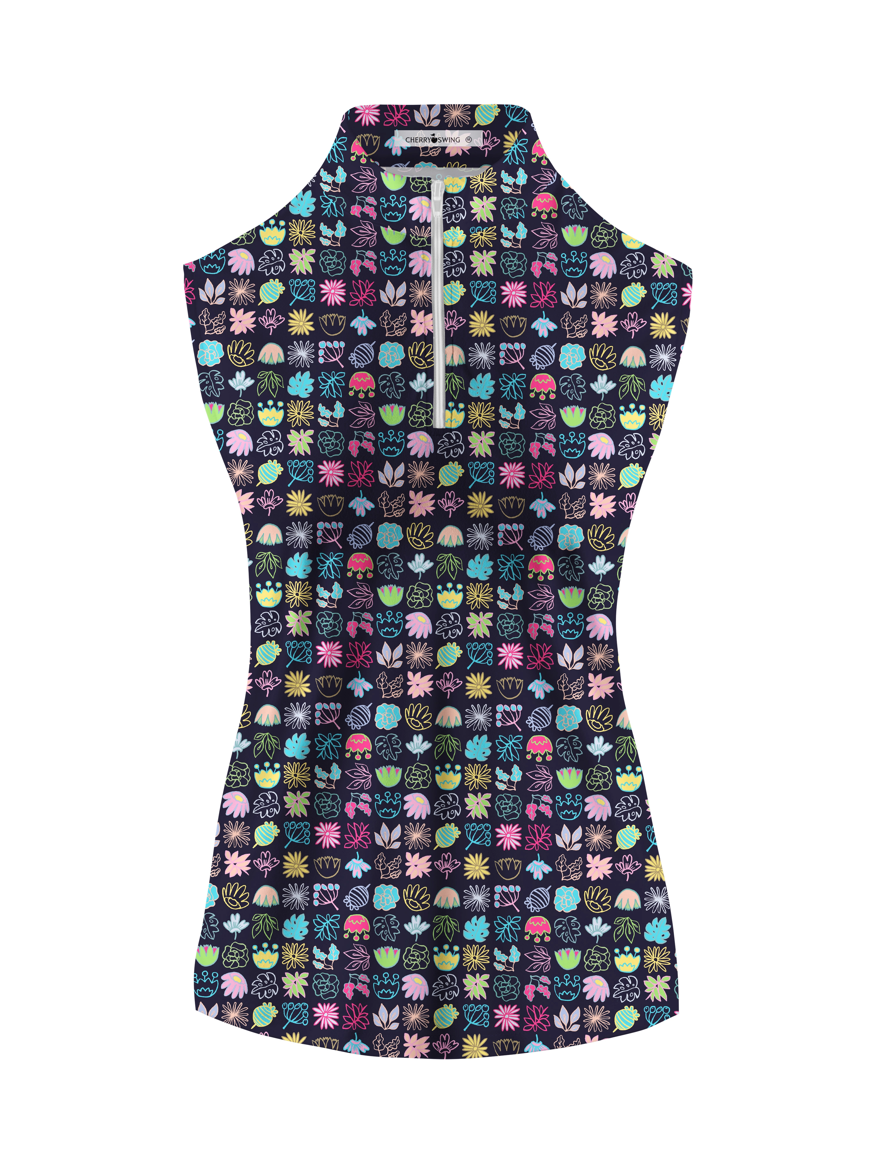 Cherryswing Women's Colorful Squares Sleeveless Polo Shirt