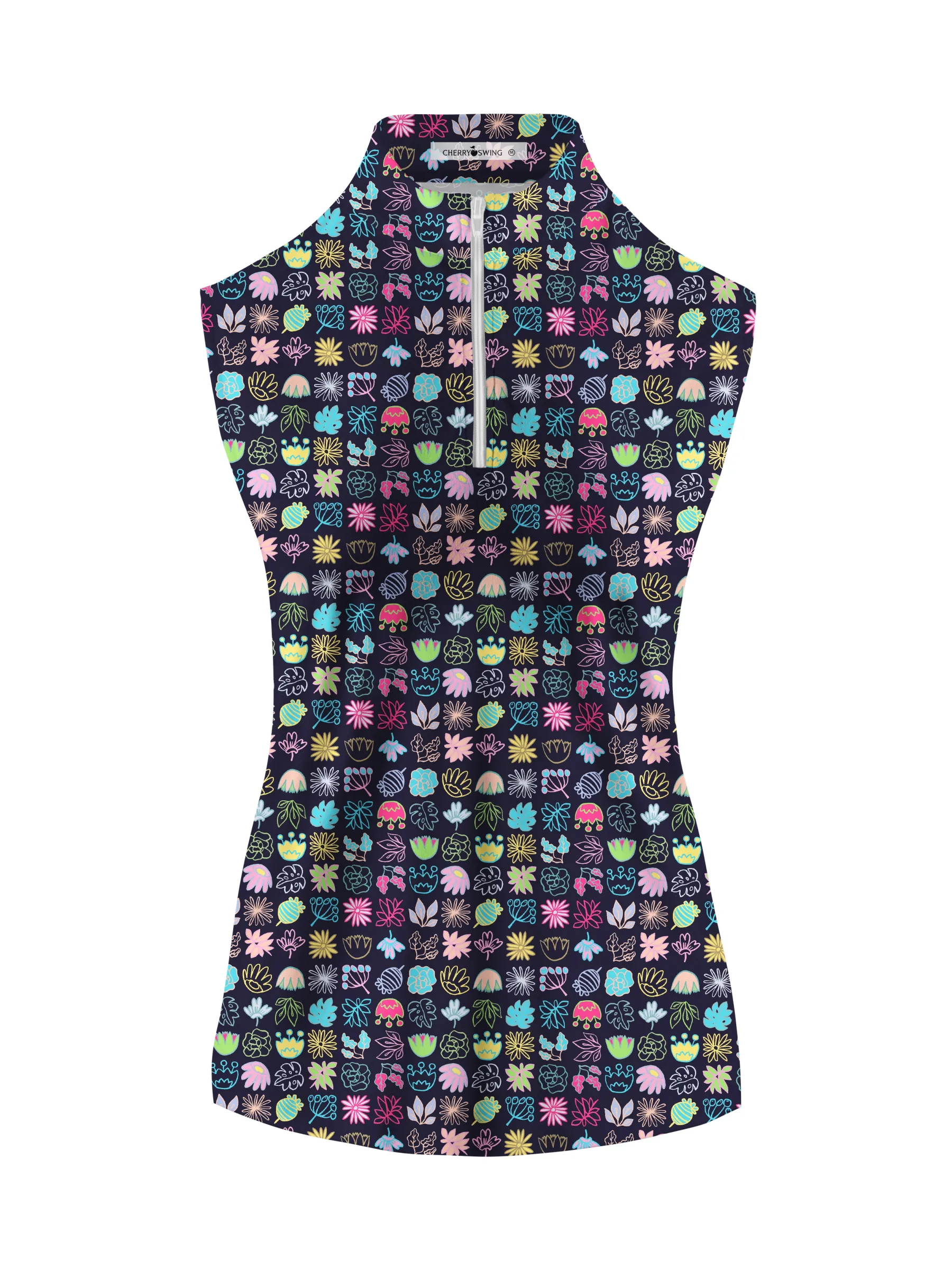 Cherryswing Women's Colorful Squares Sleeveless Polo Shirt