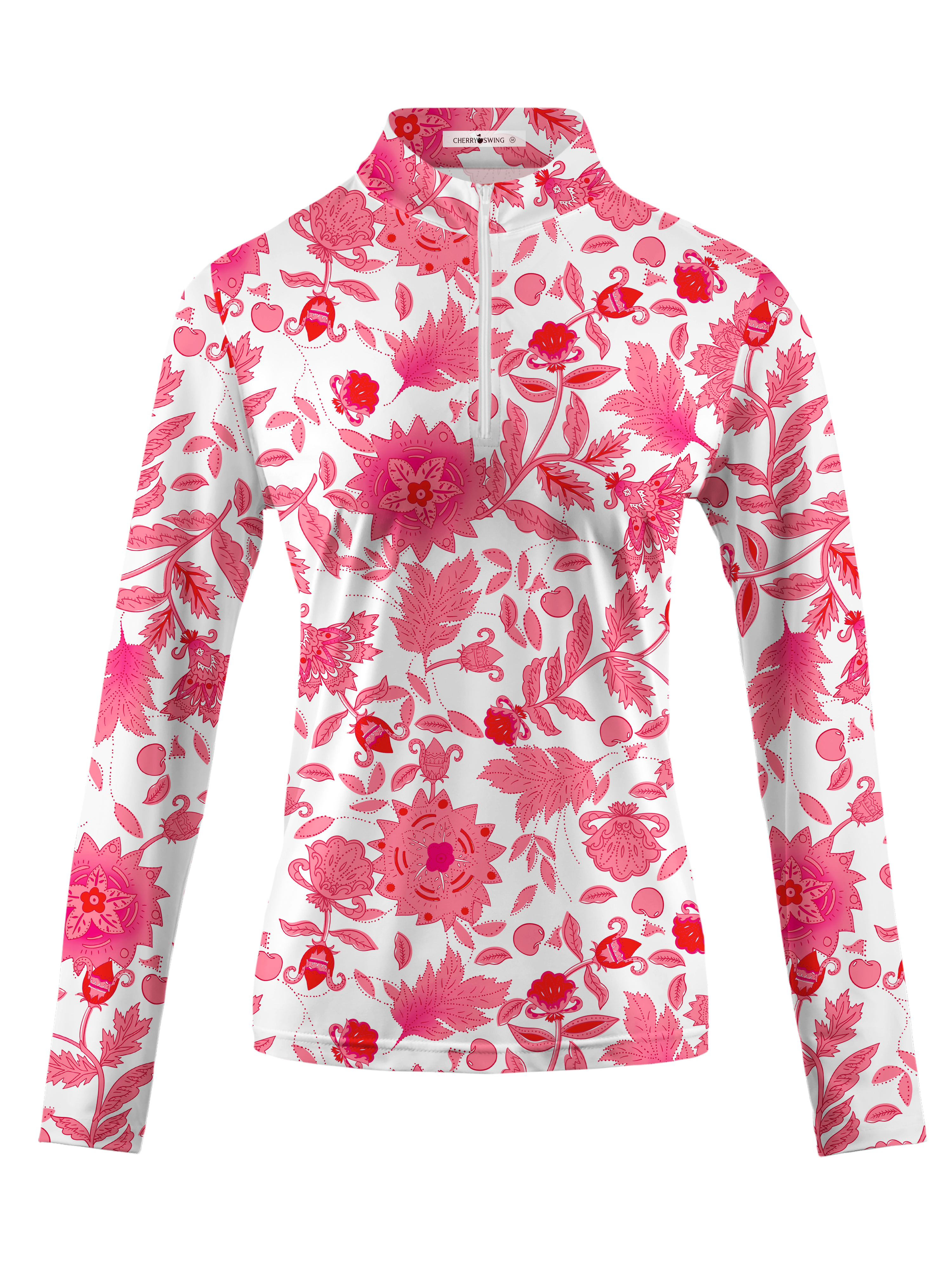 Cherryswing Women's Pink Botanical Long Sleeve Golf Shirt