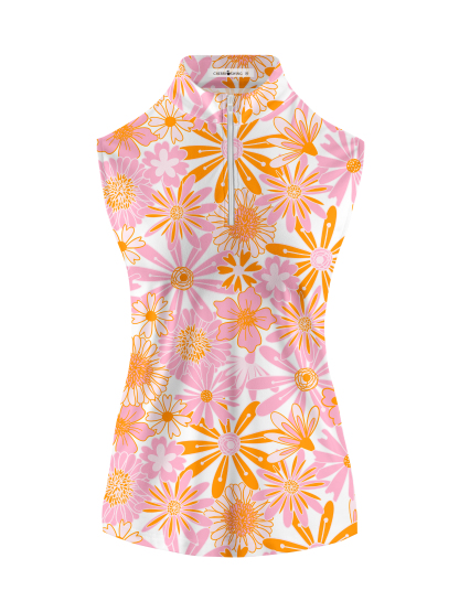 Cherryswing Women's Mini Flowers Sleeveless Golf Shirt