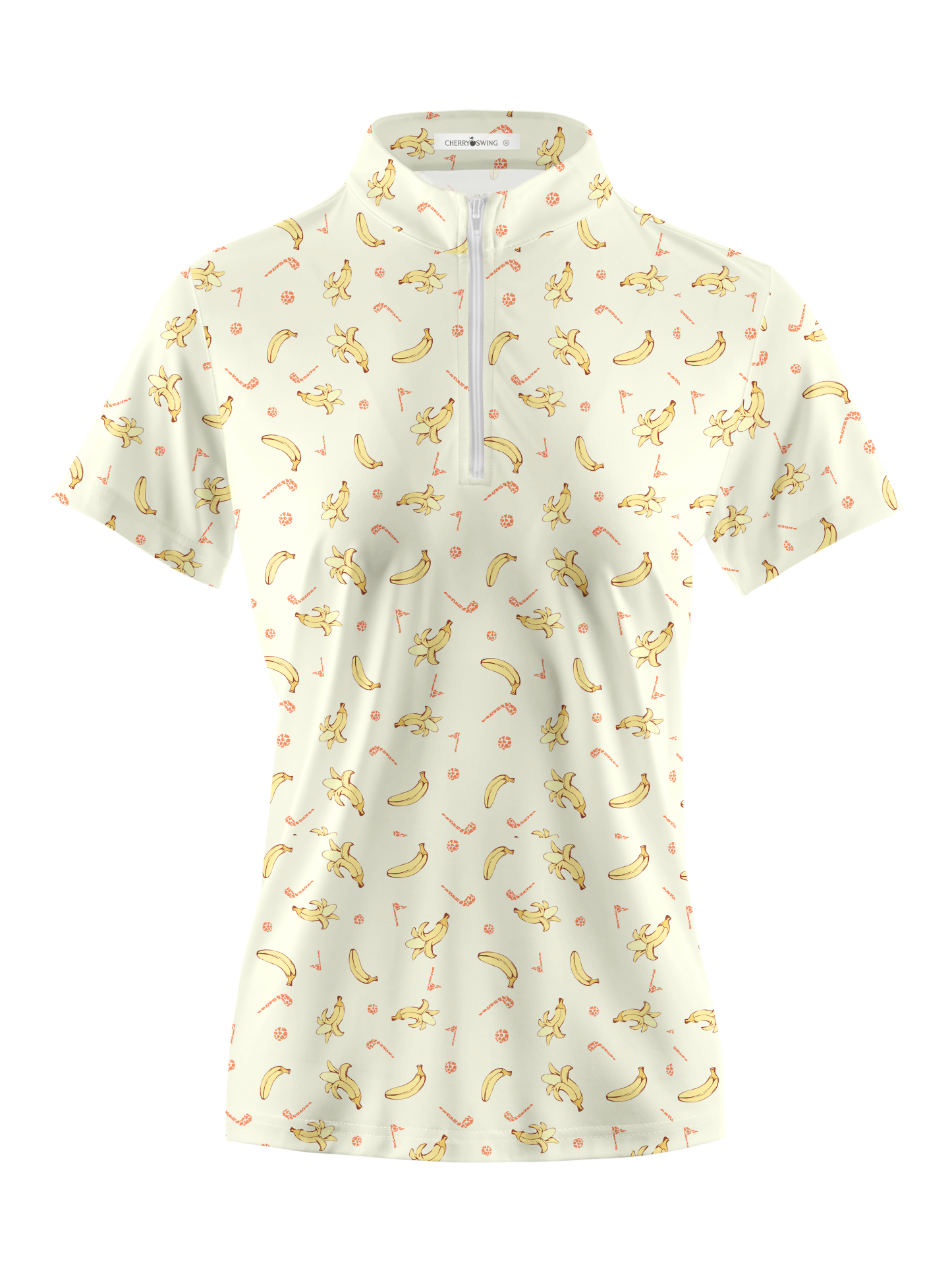 Cherryswing Women's Banana Print Short Sleeve Polo Shirt