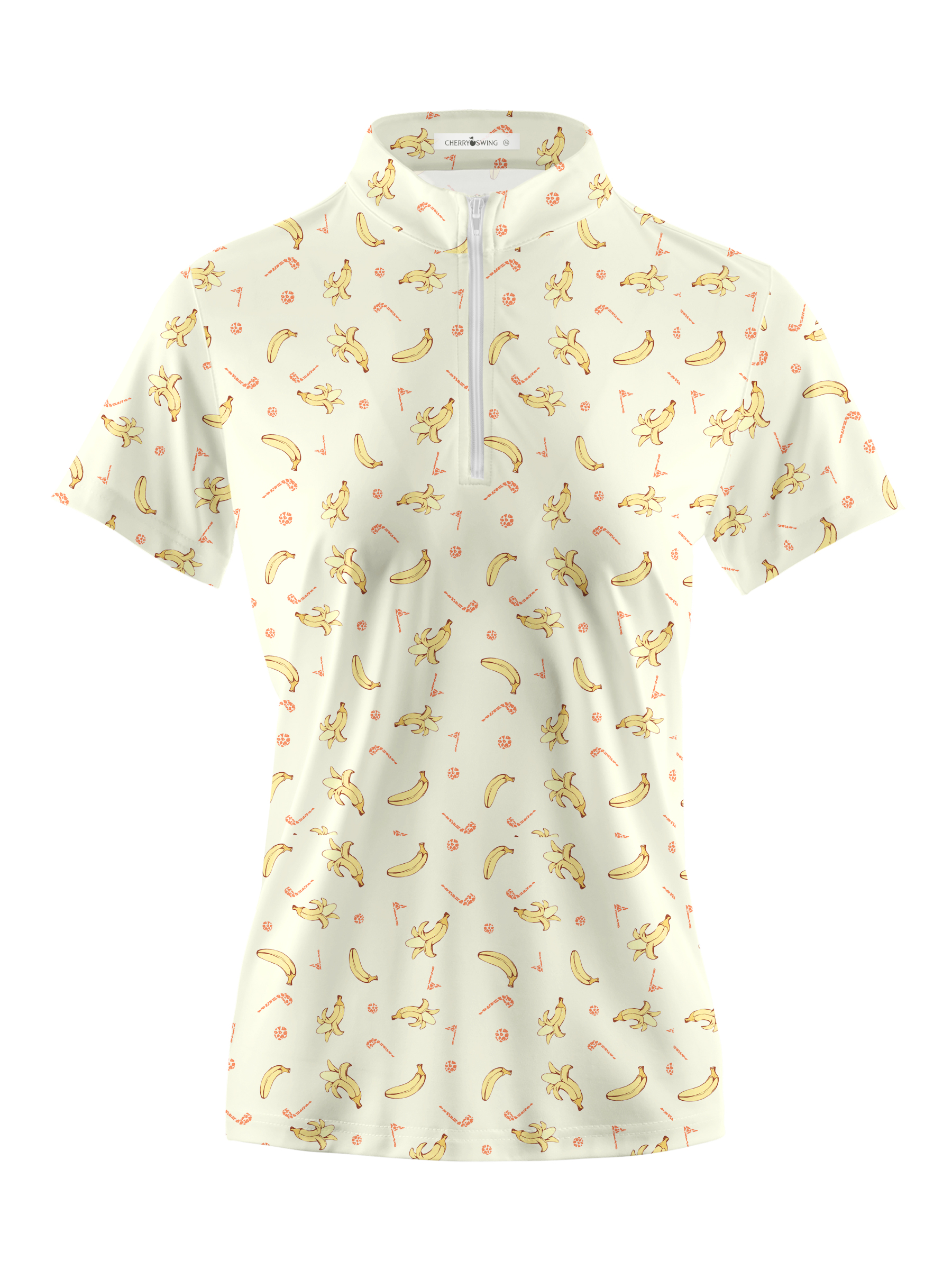 Cherryswing Women's Banana Print Short Sleeve Polo Shirt