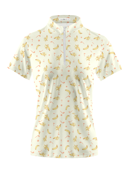 Cherryswing Women's Banana Print Short Sleeve Polo Shirt