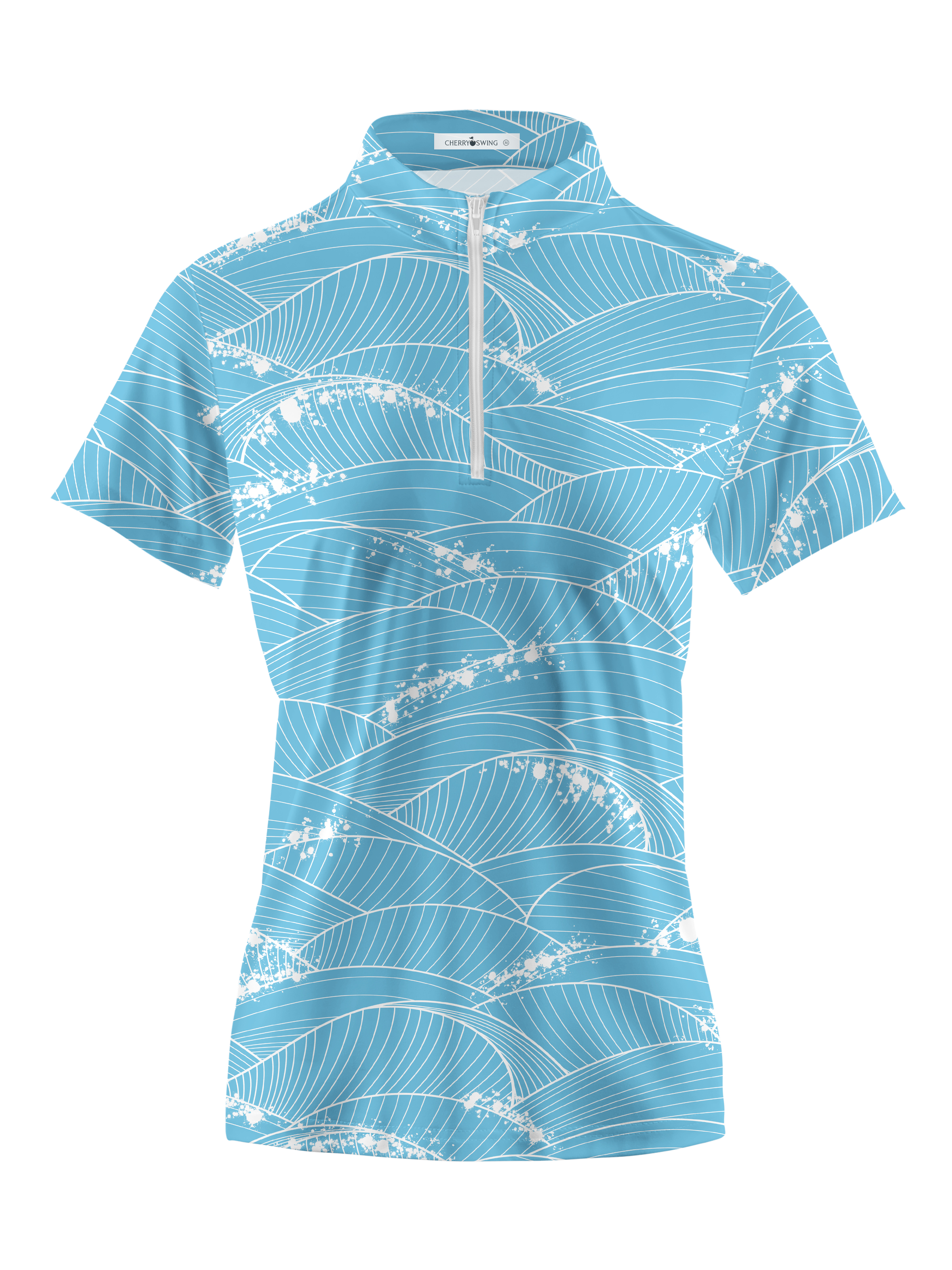 Cherryswing Women's Ocean Waves Short Sleeve Polo Shirt