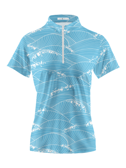 Cherryswing Women's Ocean Waves Short Sleeve Polo Shirt