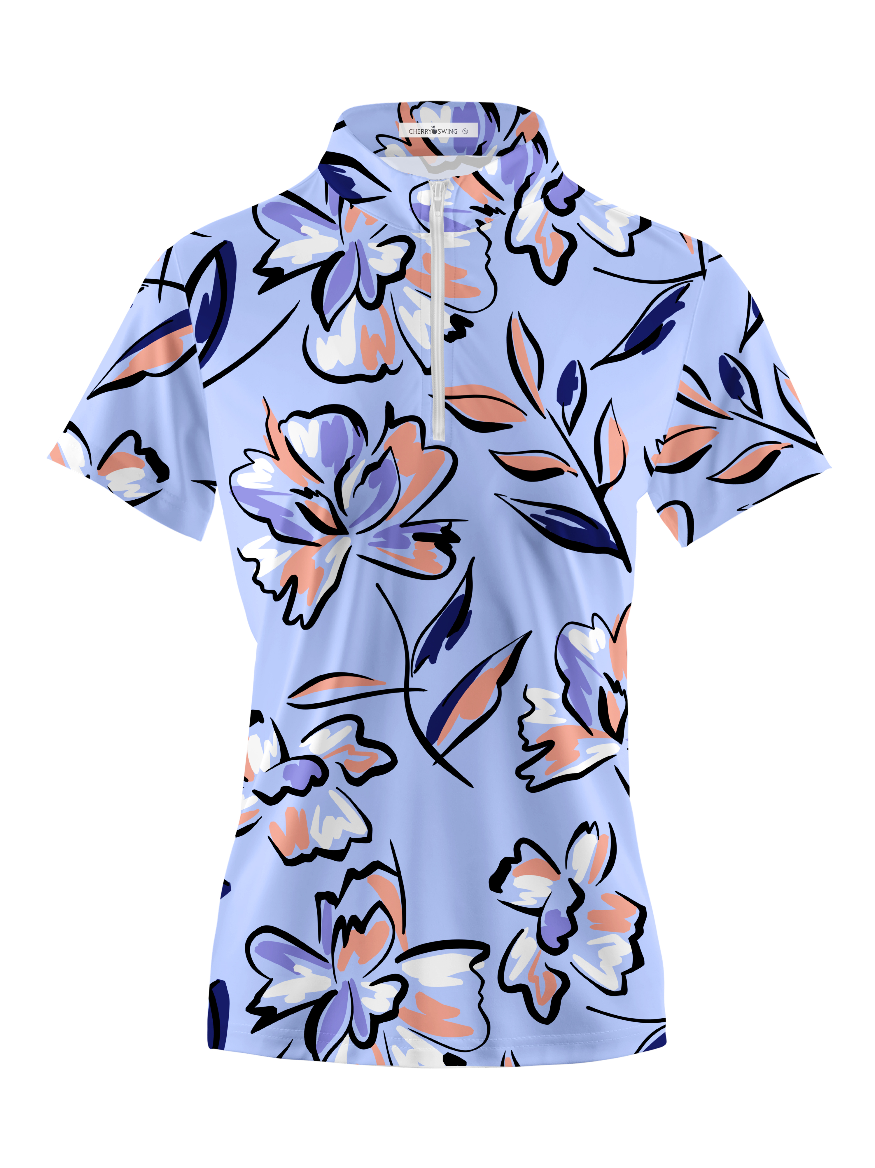 Cherryswing Women's Lilac Floral Short Sleeve Golf Shirt