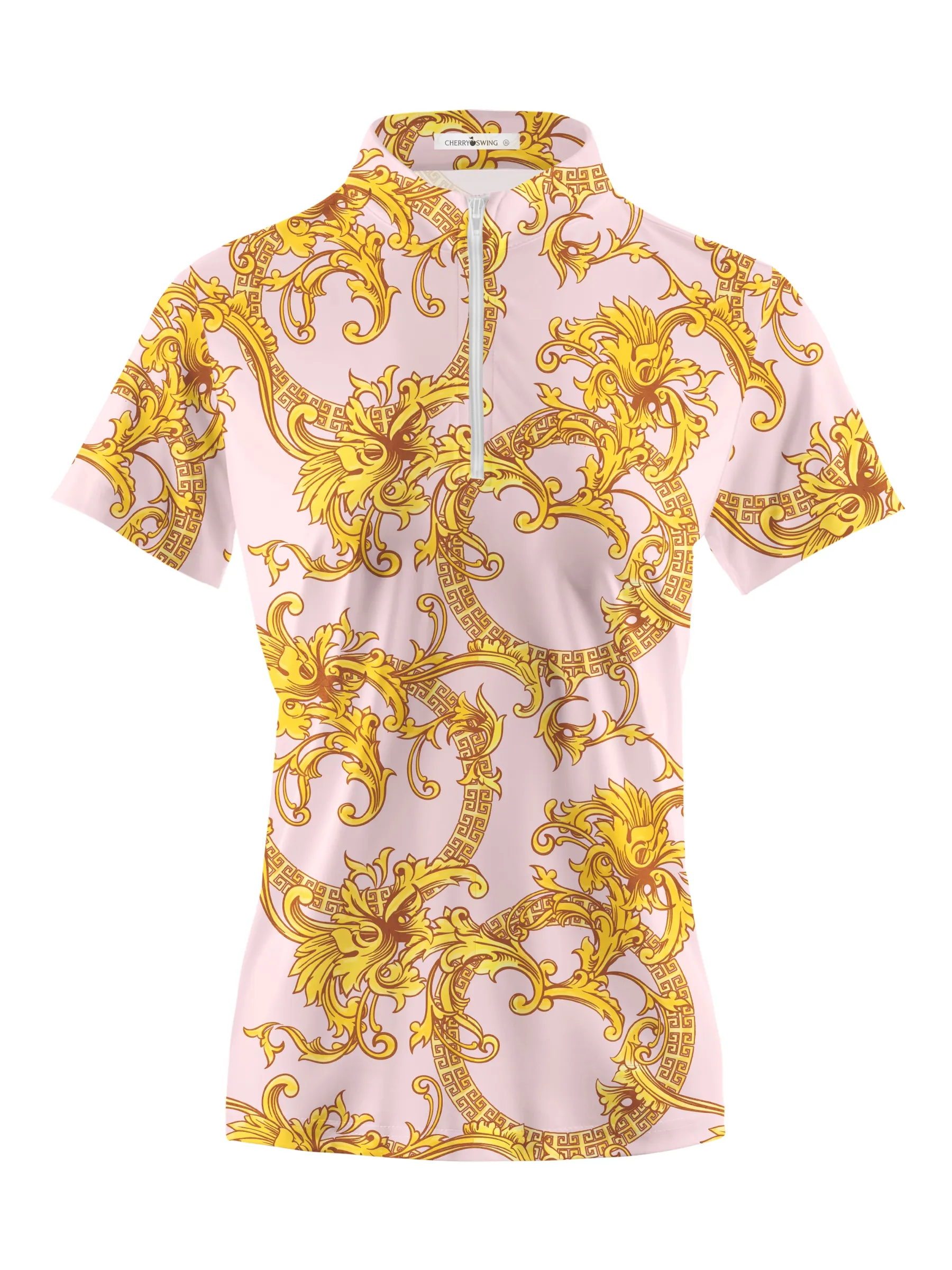 Cherryswing Women's Gold Patterns Golf Short Sleeve Polo Shirt