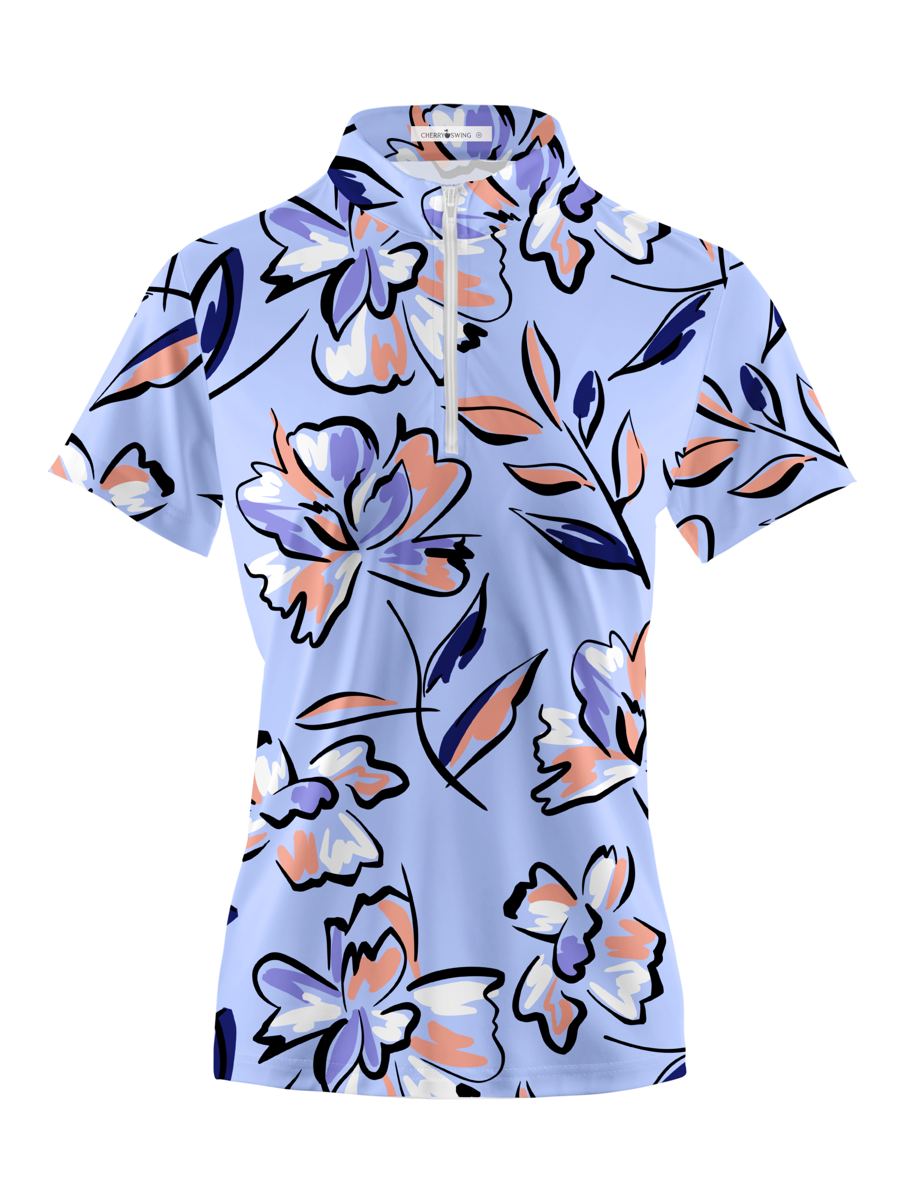 Cherryswing Women's Lilac Floral Short Sleeve Golf Shirt