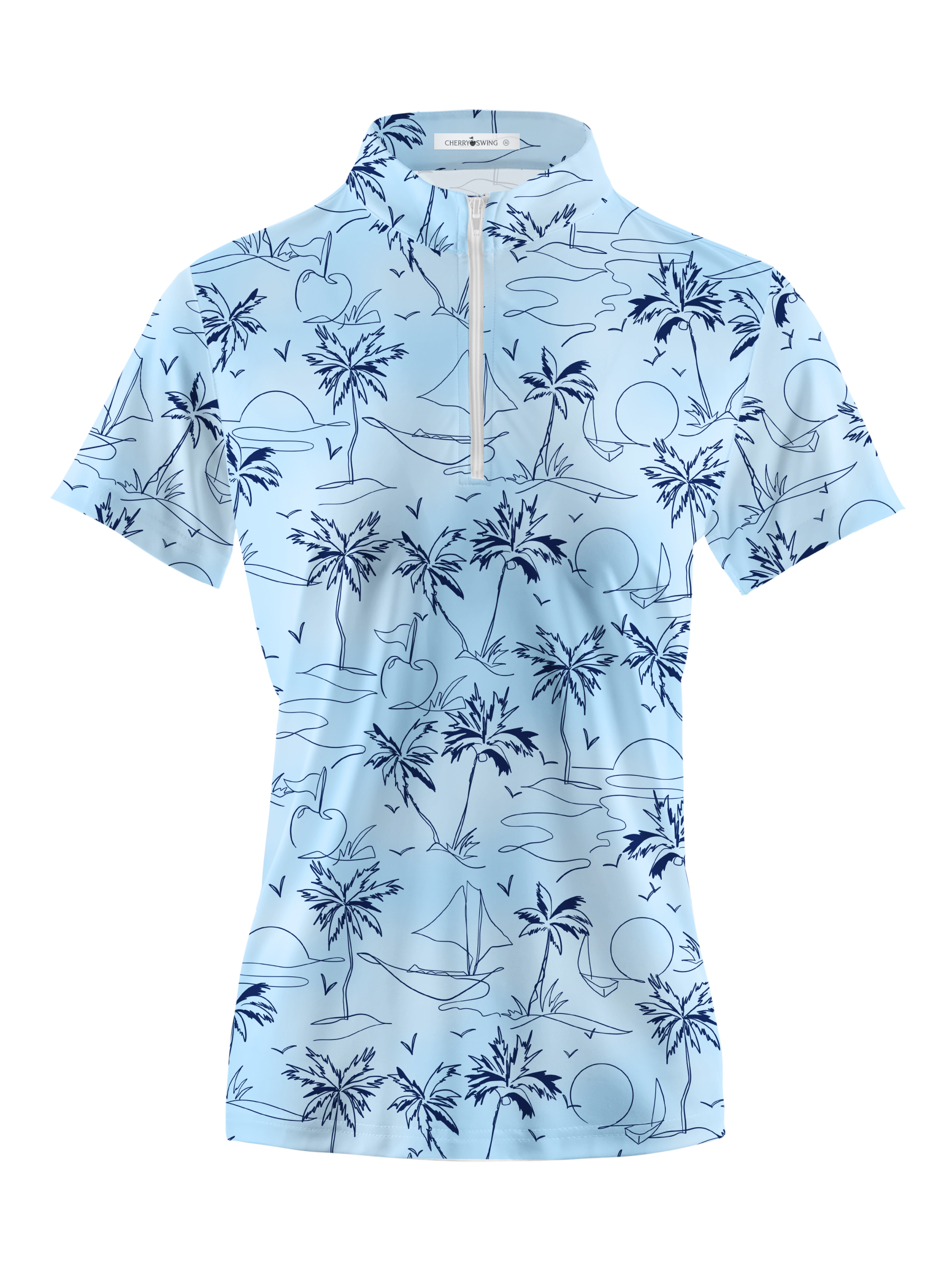 Cherryswing Women's Coconut Trees Swaying Short Sleeve Golf Shirt