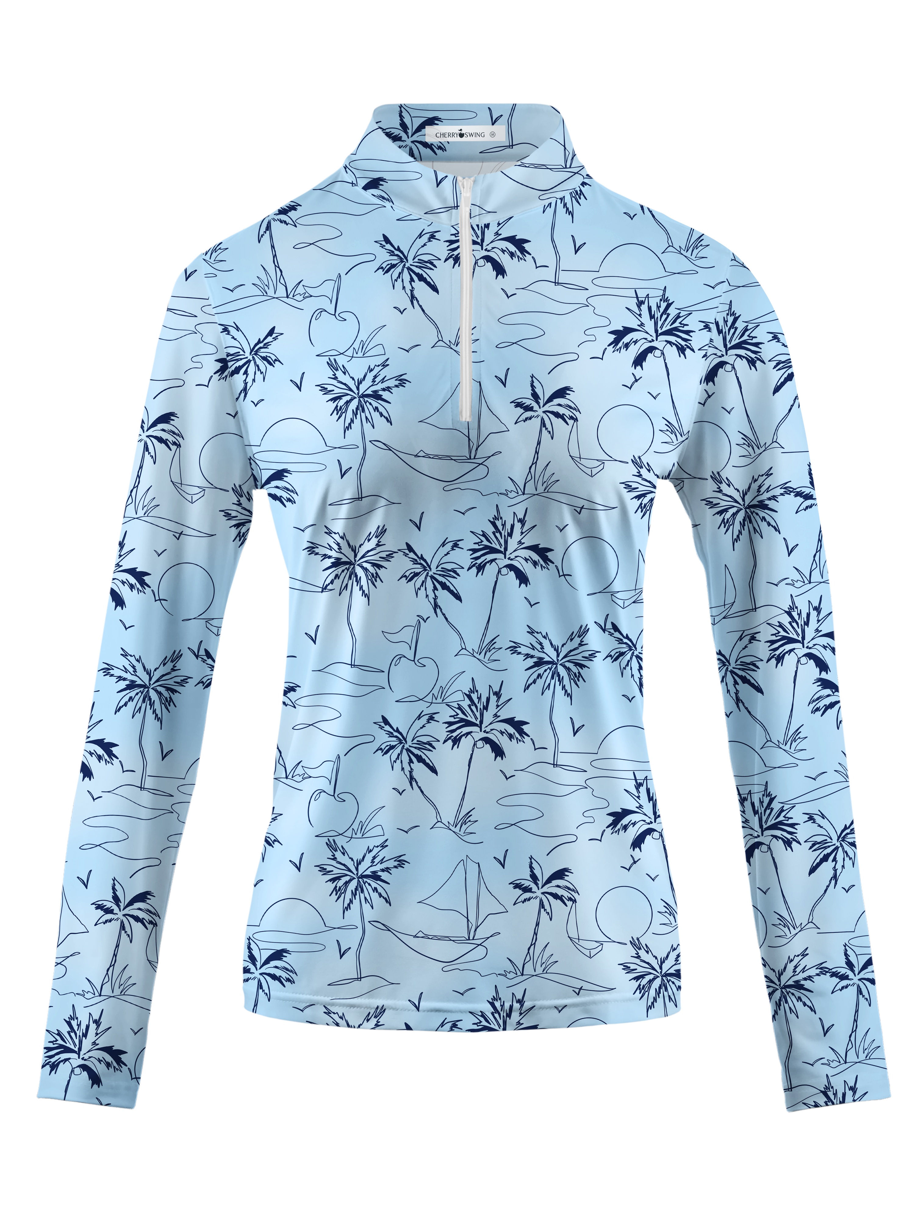 Cherryswing Women's Coconut Trees Swaying Long Sleeve Golf Shirt