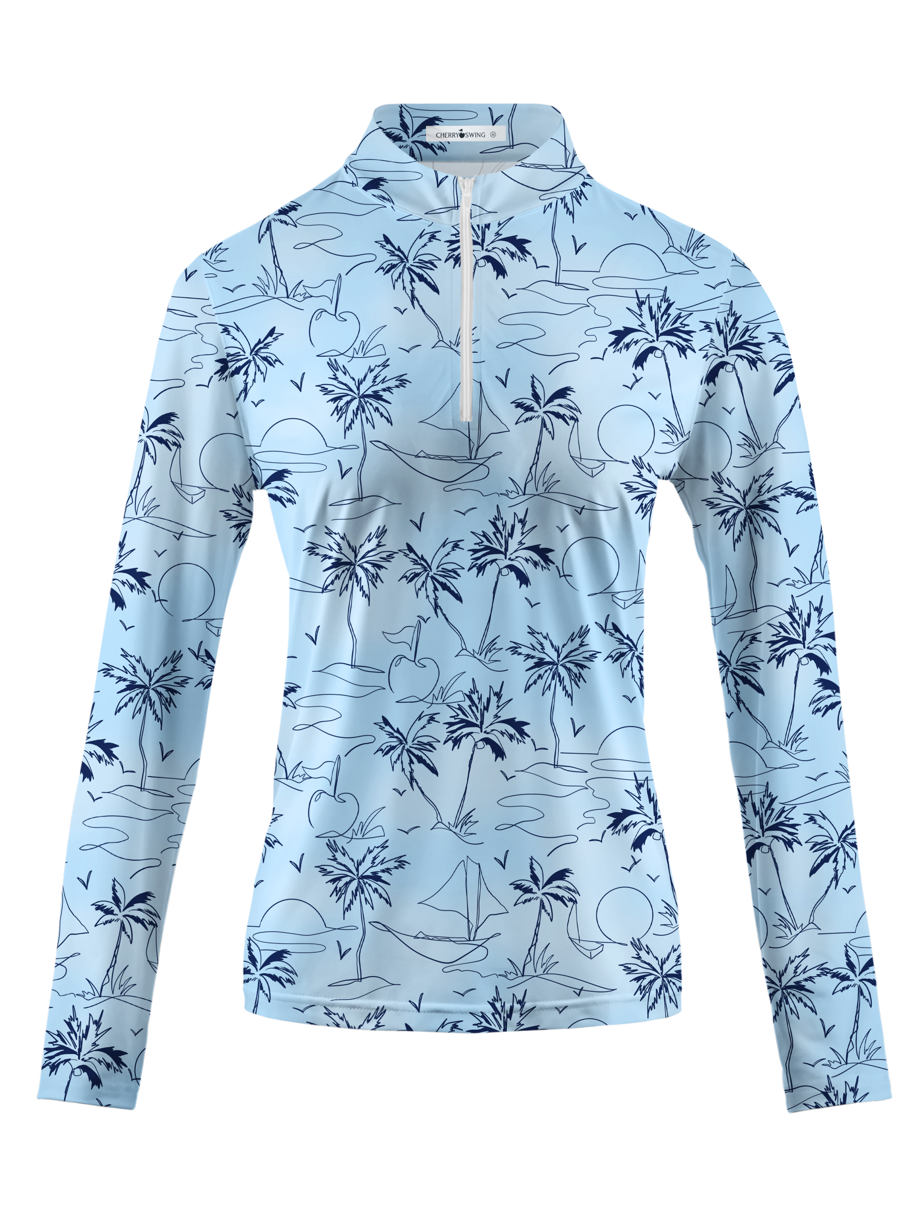 Cherryswing Women's Coconut Trees Swaying Long Sleeve Golf Shirt