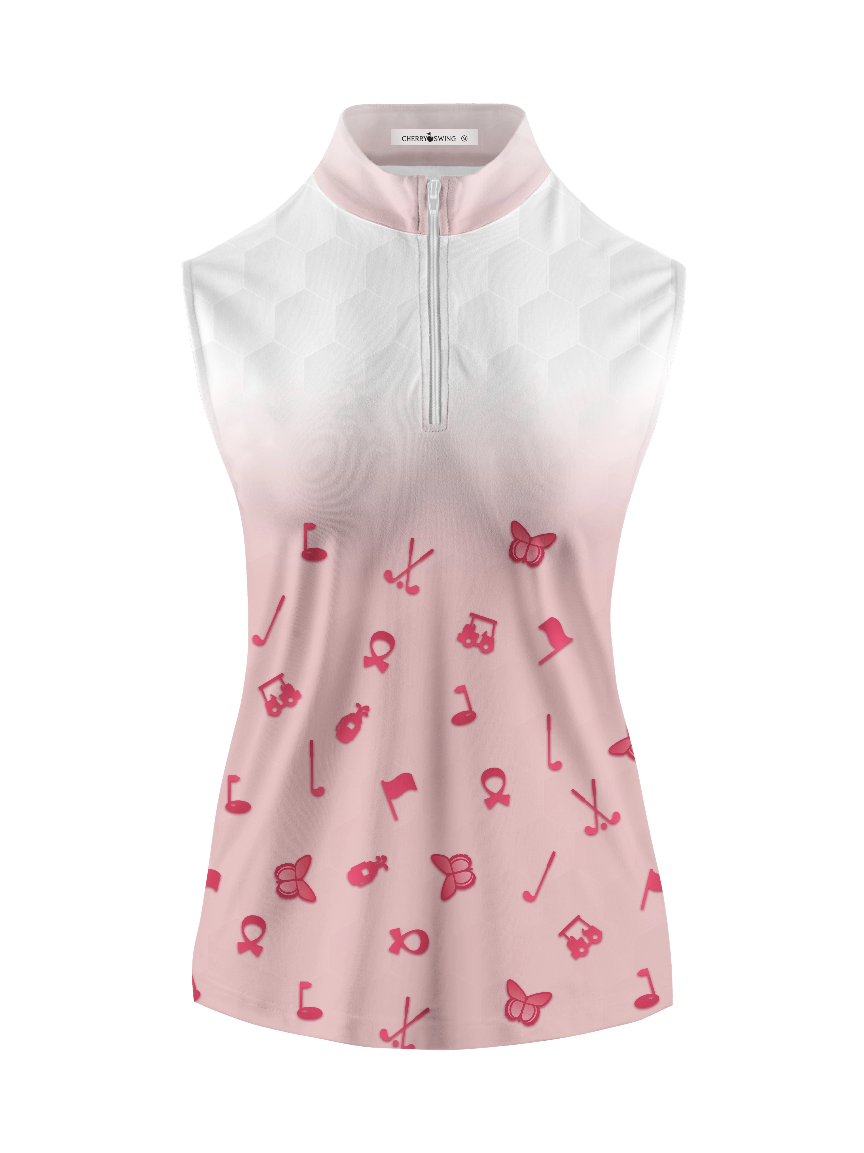Cherryswing Women's Sleeveless Pink Gradient Golf Polo Shirt