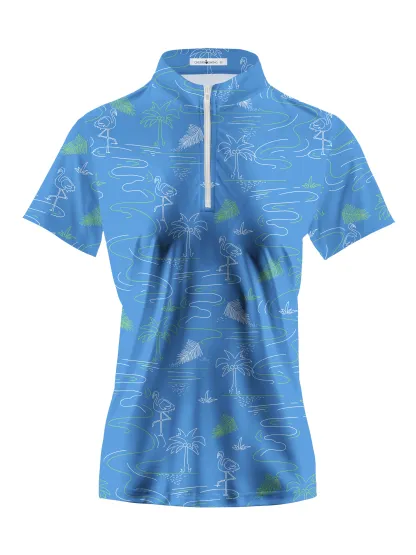 Cherryswing Women's Flamingos Playing Golf Short Sleeve Polo Shirt