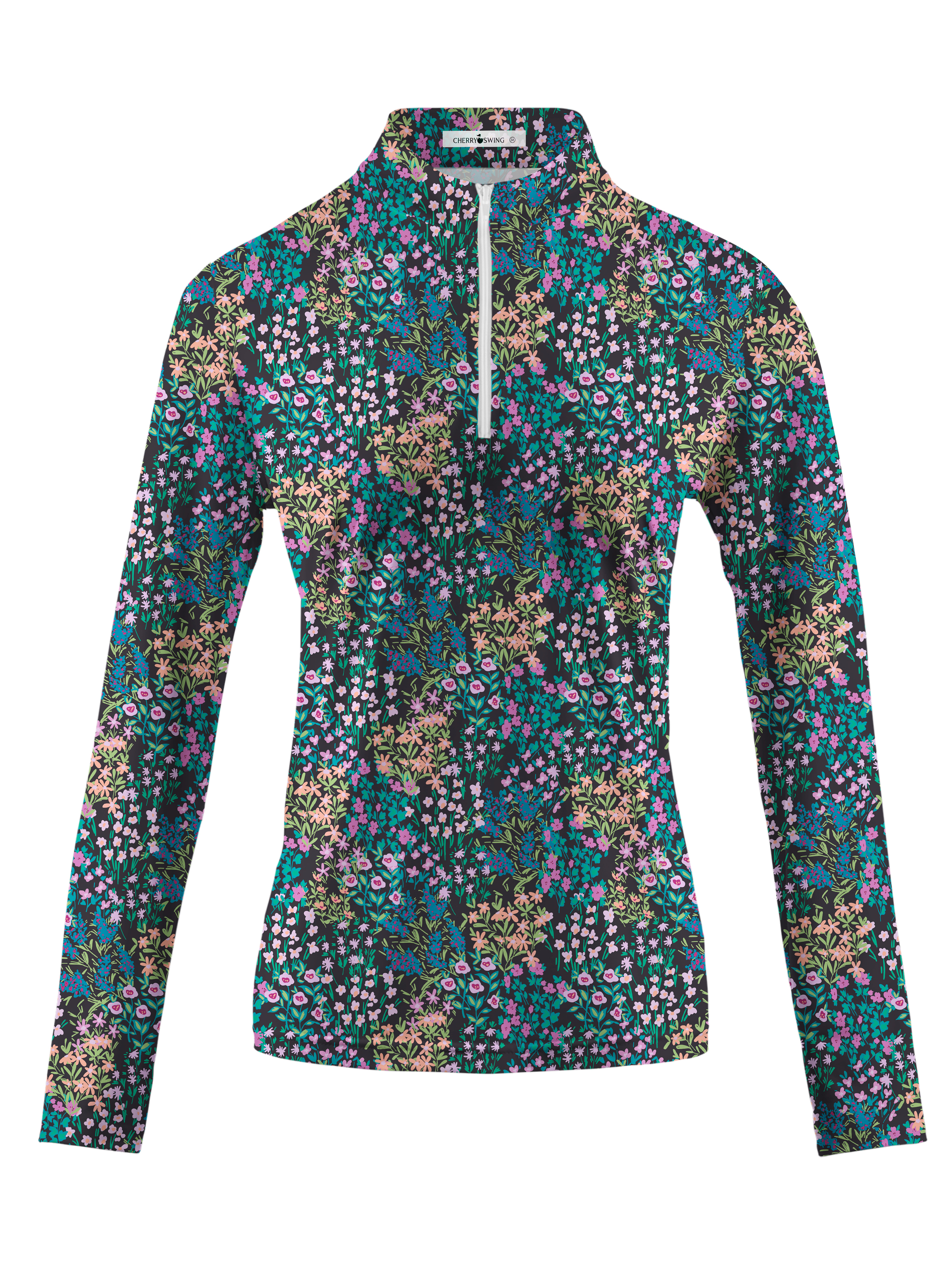 Cherryswing Women's Golf Wildflowers Bloom Long Sleeve Polo Shirt