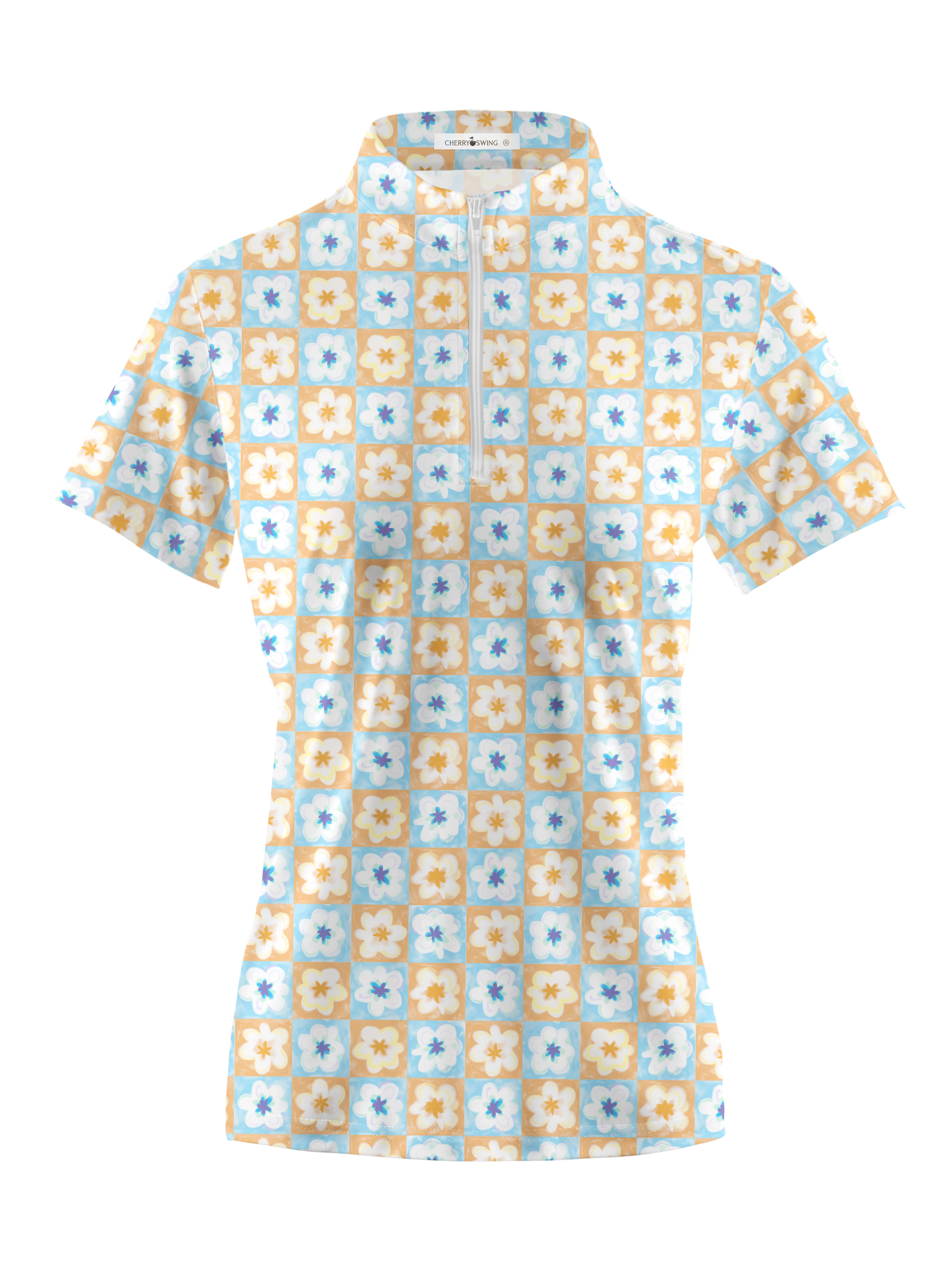 Cherryswing Women's Bicolor Flower Golf Short Sleeve Polo Shirt