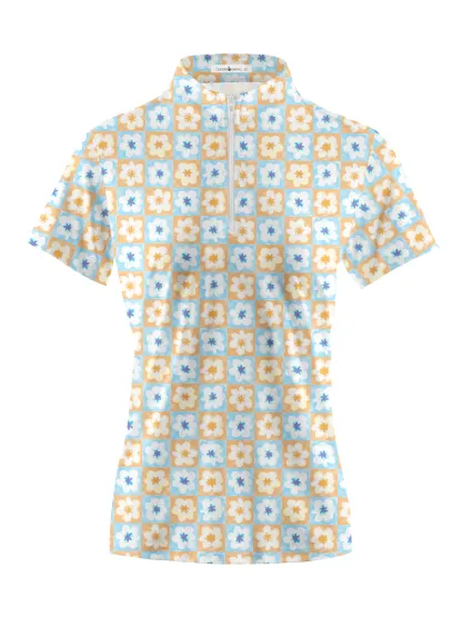 Cherryswing Women's Bicolor Flower Golf Short Sleeve Polo Shirt