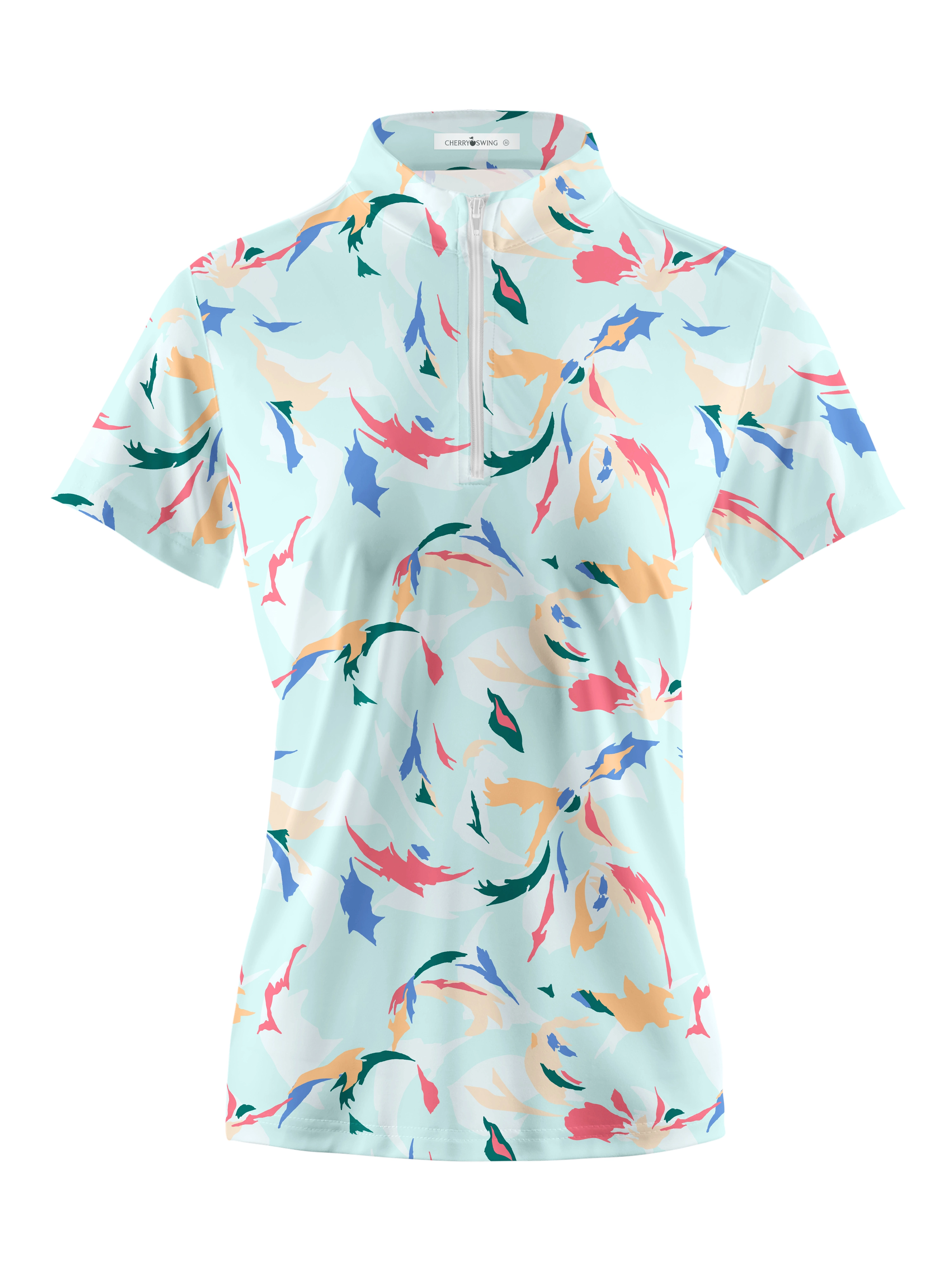 Cherryswing Women's Floral Color Matching Golf Short Sleeve Polo Shirt