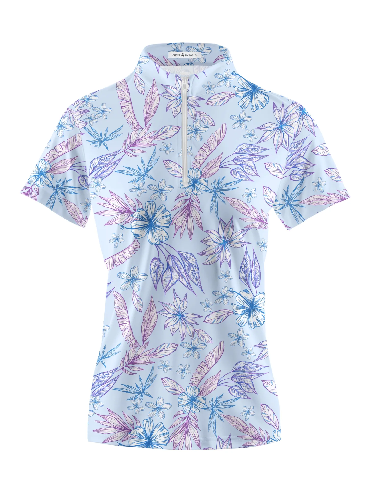Cherryswing Women's Hibiscus Golf Short Sleeve Polo Shirt