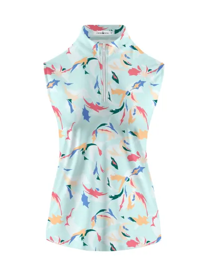 Cherryswing Women's Sleeveless Floral Color Matching Golf Polo Shirt