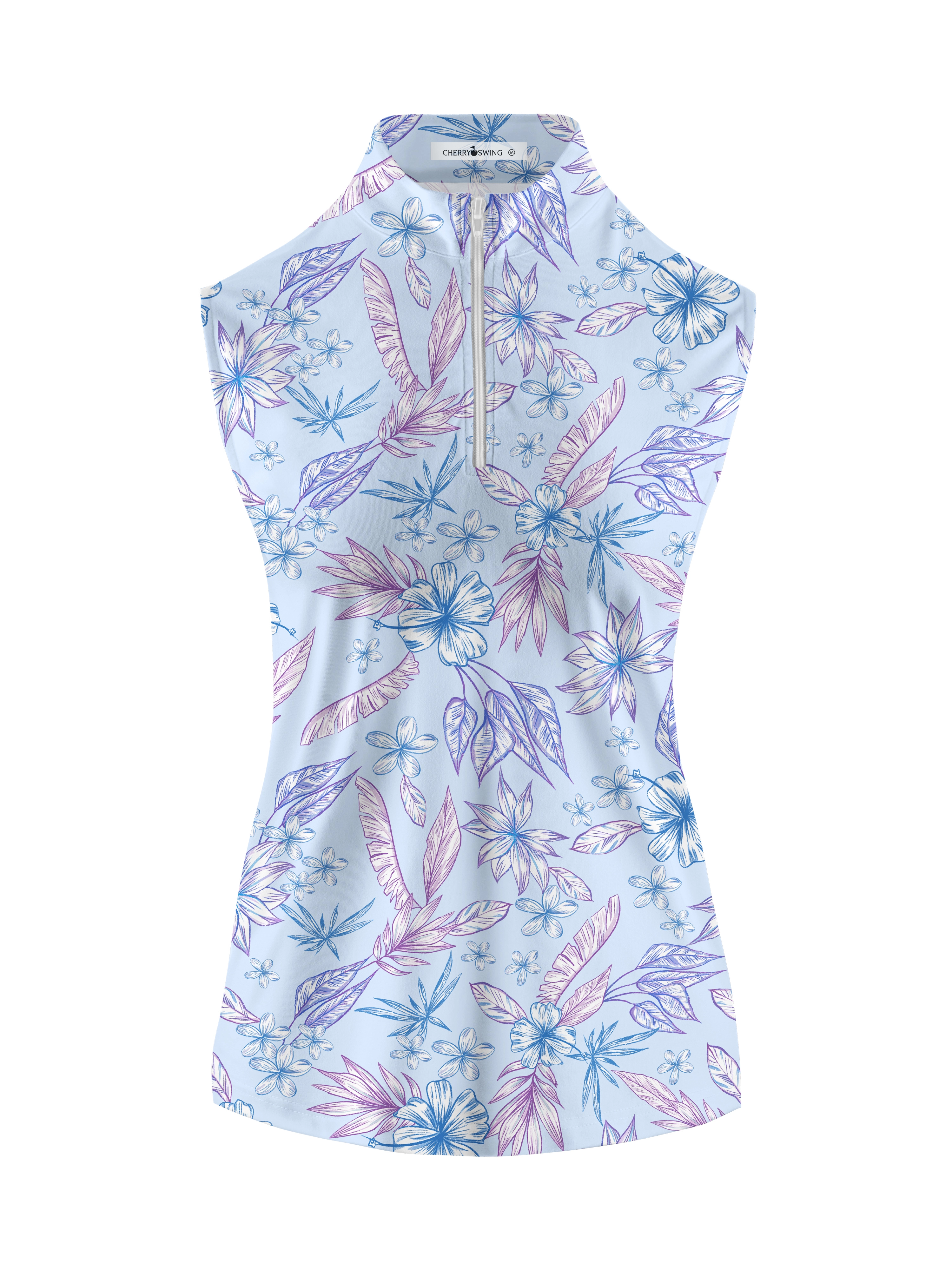 Cherryswing Women's Sleeveless Hibiscus Golf Polo Shirt