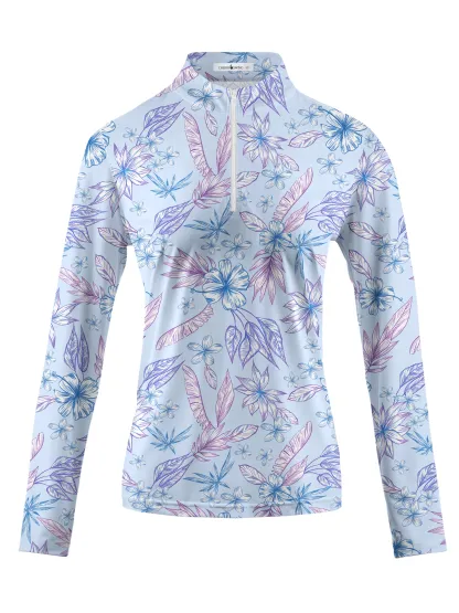 Cherryswing Women's Golf Hibiscus Long Sleeve Polo Shirt