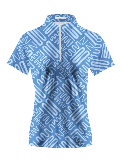 Cherryswing Women's Line Printing Golf Short Sleeve Polo Shirt