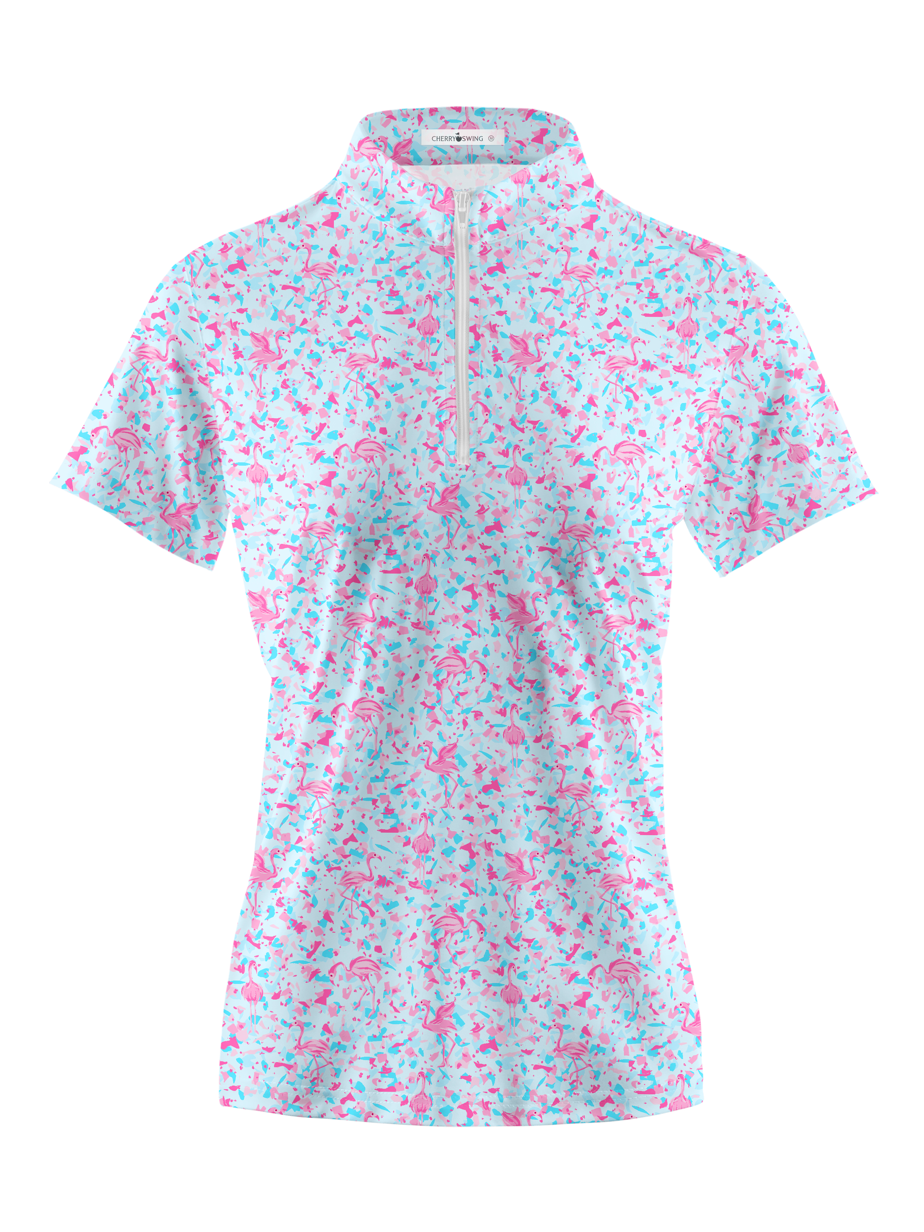 Cherryswing Women's Pink Flamingo Fantasy Golf Sleeve Polo Shirt