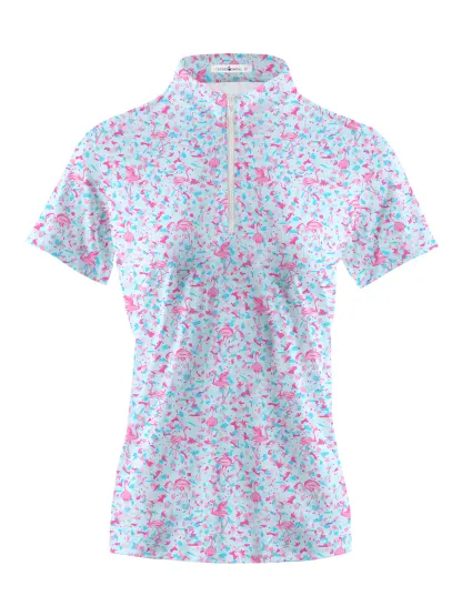 Cherryswing Women's Pink Flamingo Fantasy Golf Sleeve Polo Shirt