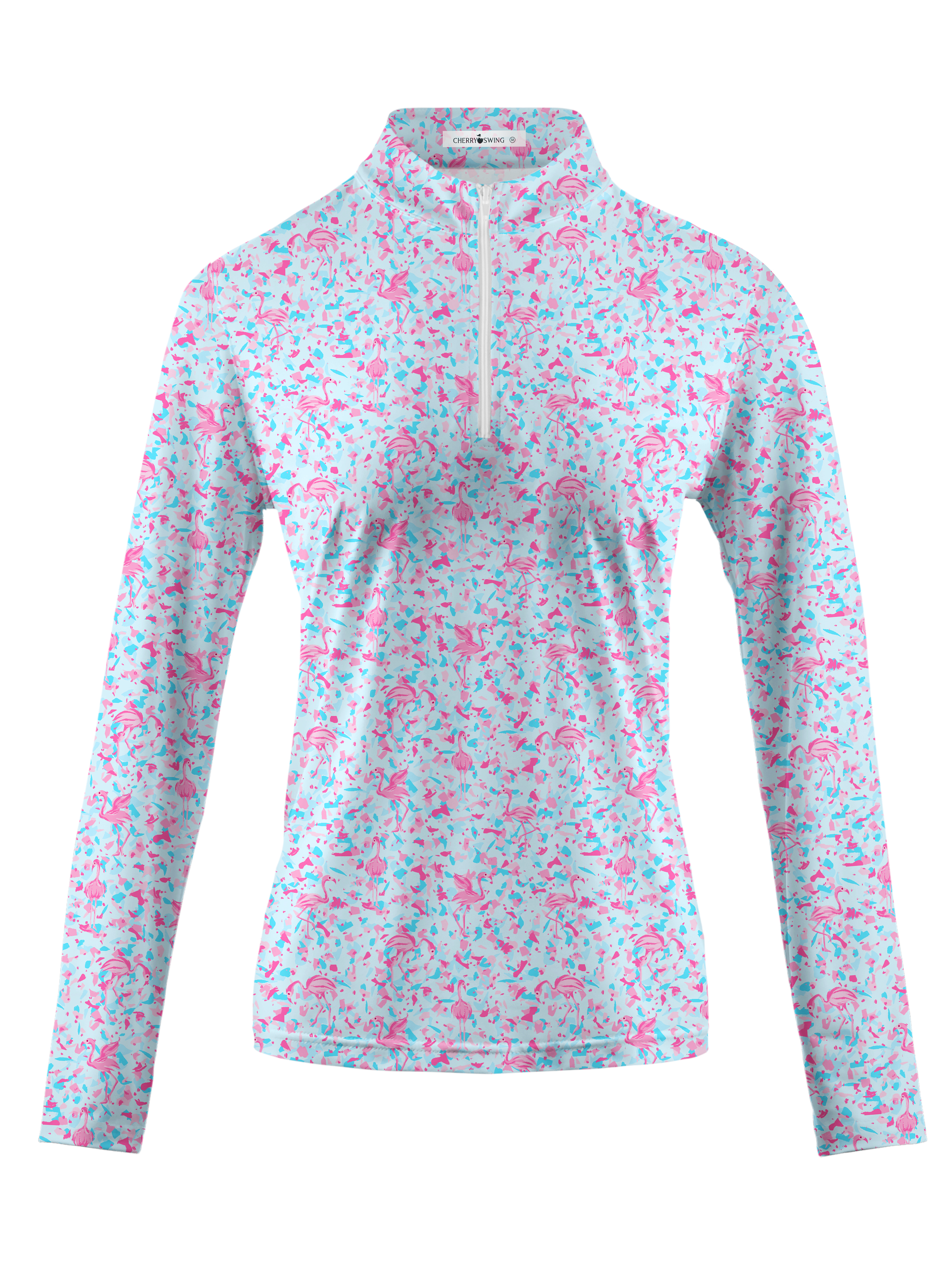 Cherryswing Women's Pink Flamingo Fantasy Long Sleeve Polo Shirt