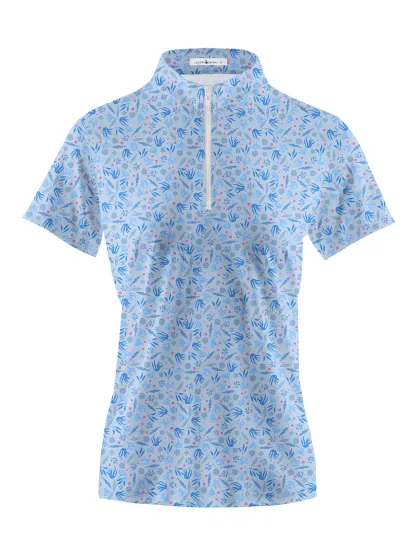 Cherryswing Women's  Sky Blue Floral Golf Sleeve Polo Shirt