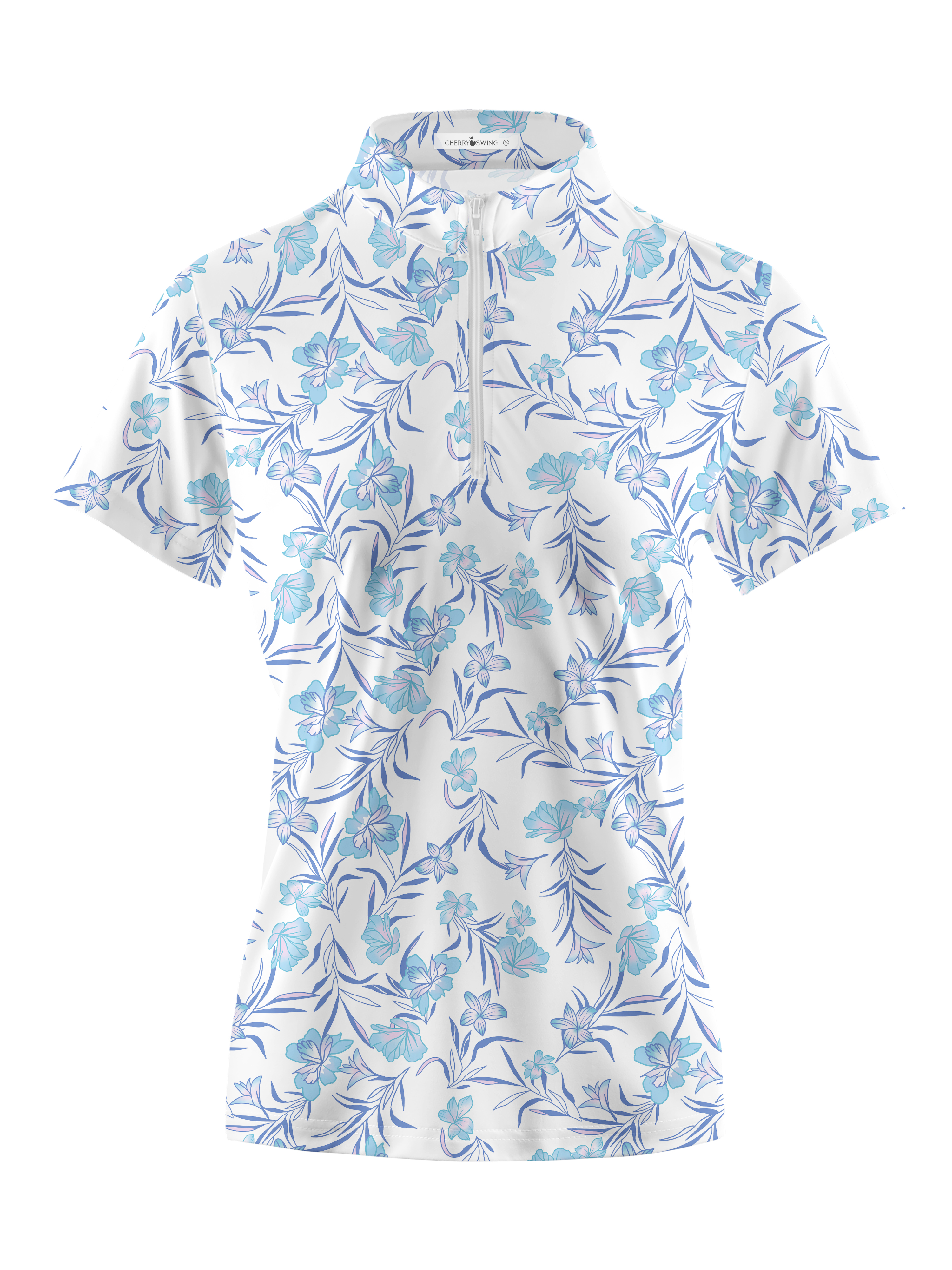 Cherryswing Women's Blue Floral Golf Sleeve Polo Shirt