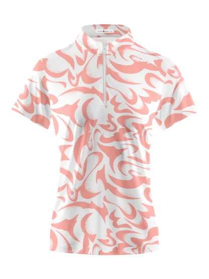 Cherryswing Women's  Coral Bloom Abstract Golf Short Sleeve Polo Shirt