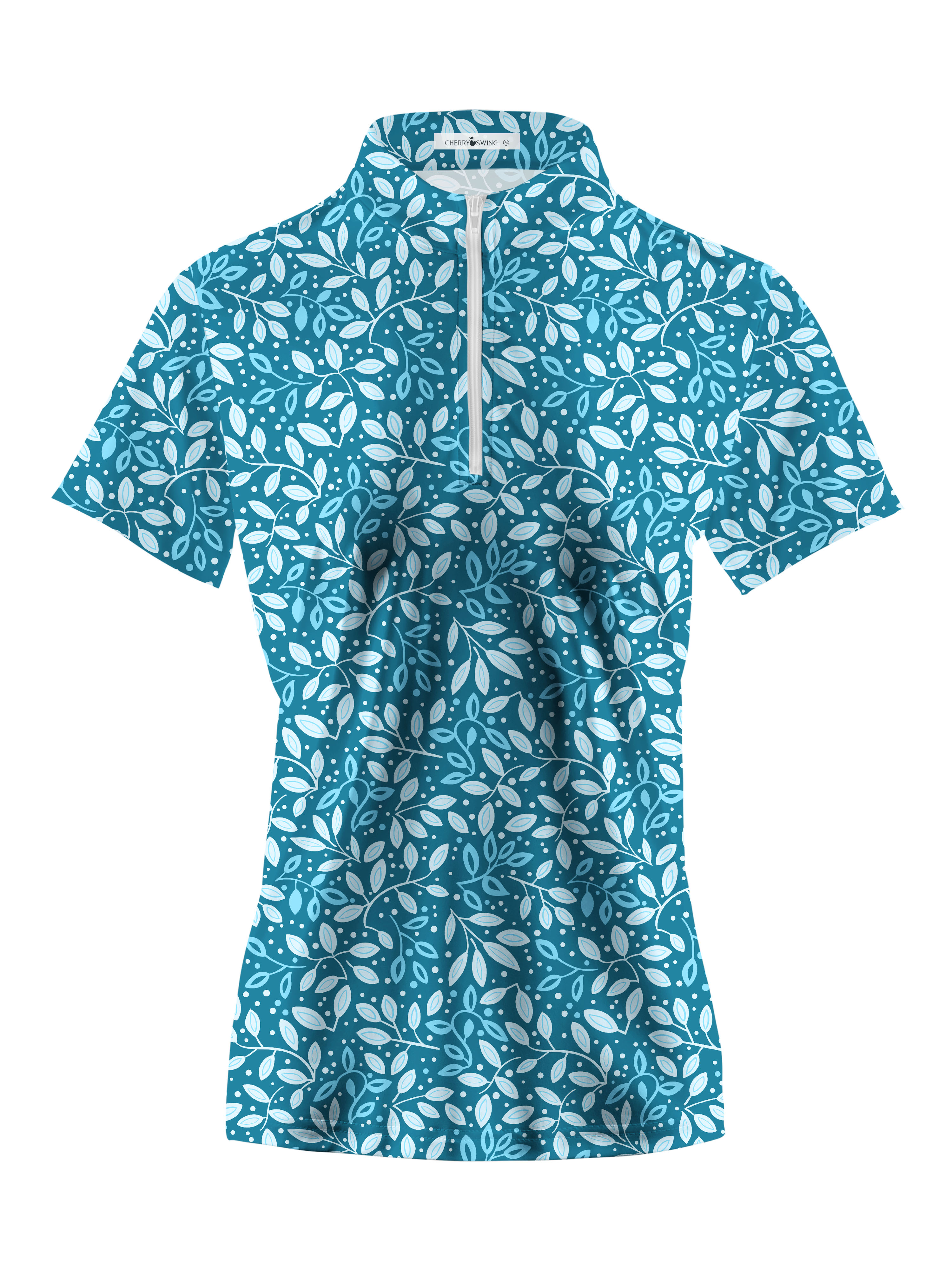 Cherryswing Women's Teal Leaf Motif Short Sleeve Golf Polo Shirt