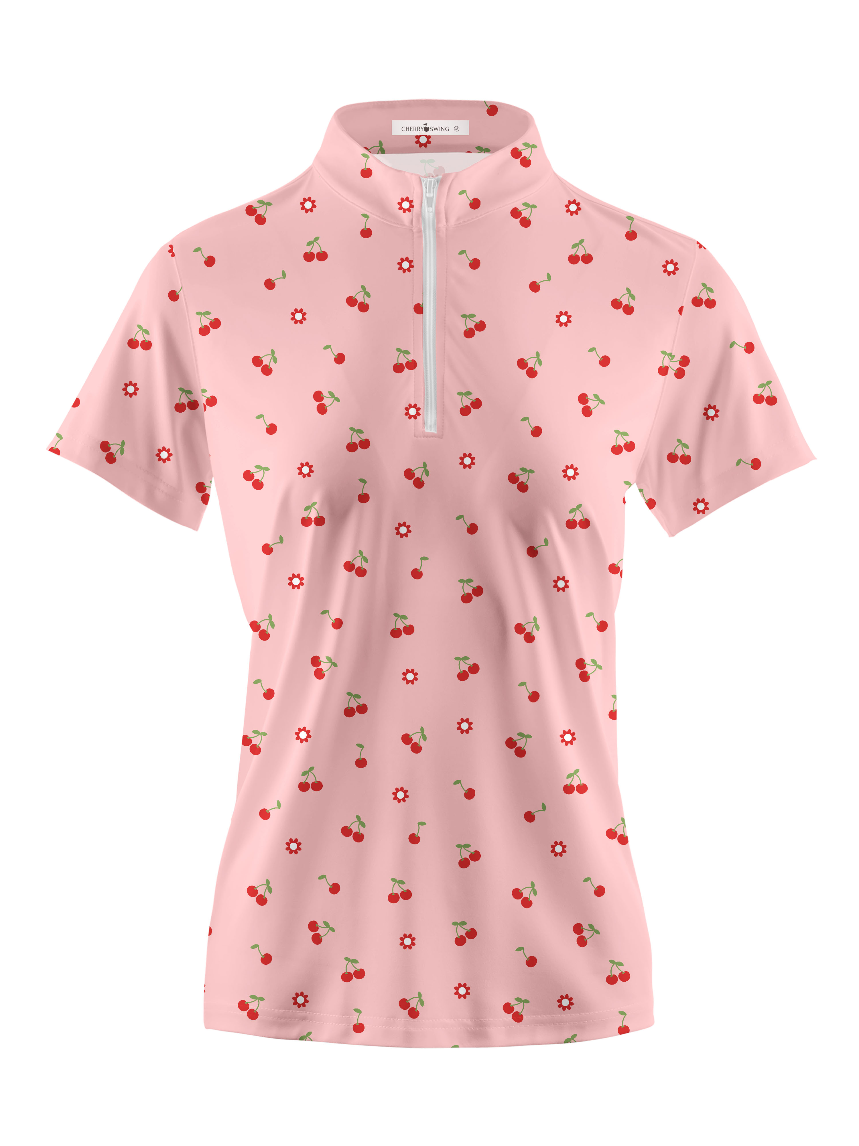 Cherryswing Women's Teal Leaf Motif Short Sleeve Golf Polo Shirt