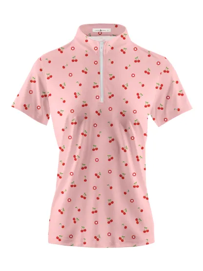 Cherryswing Women's Teal Leaf Motif Short Sleeve Golf Polo Shirt