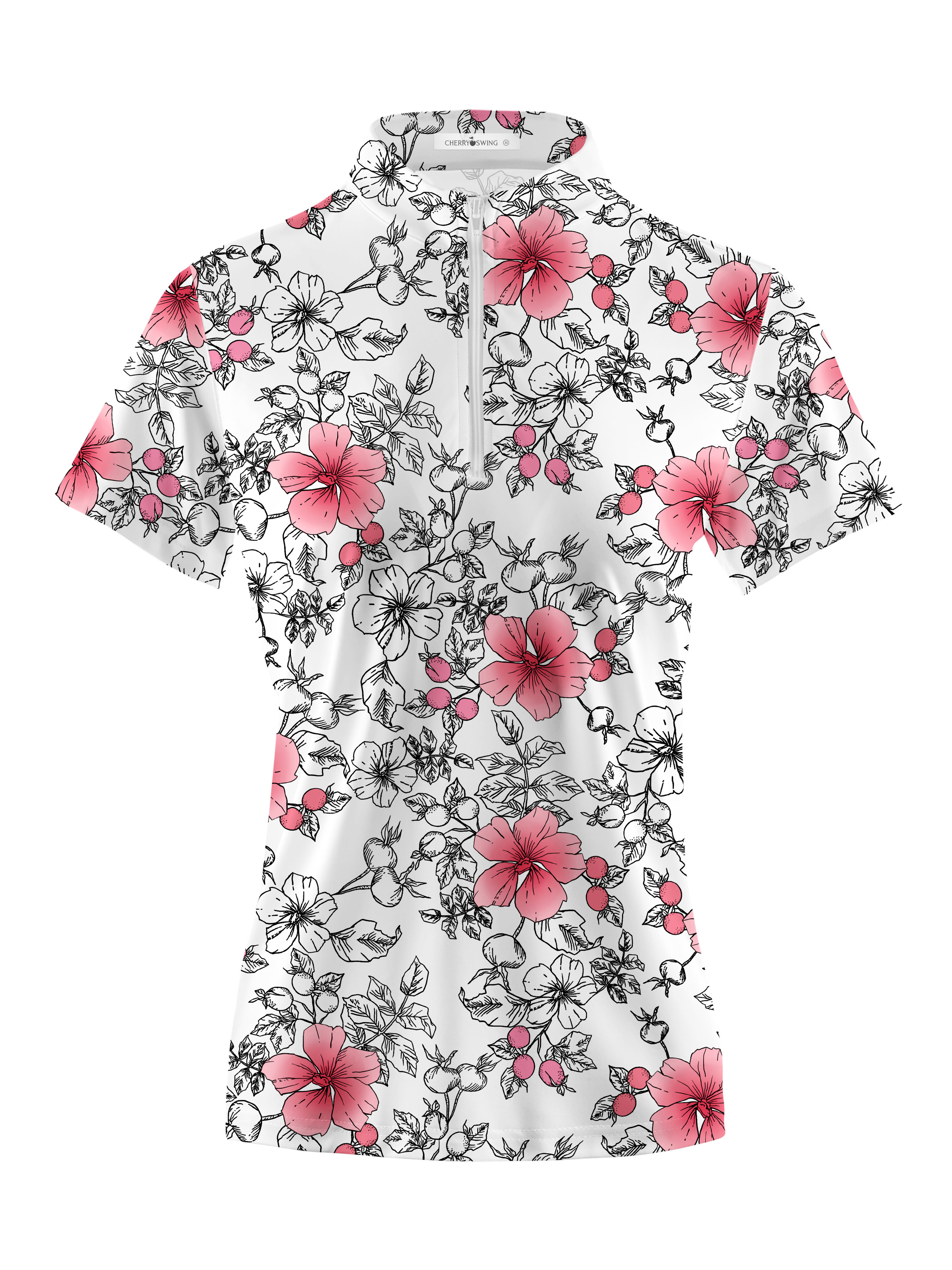 Cherryswing Women's Gradient Color Flowers Short Sleeve Golf Polo Shirt
