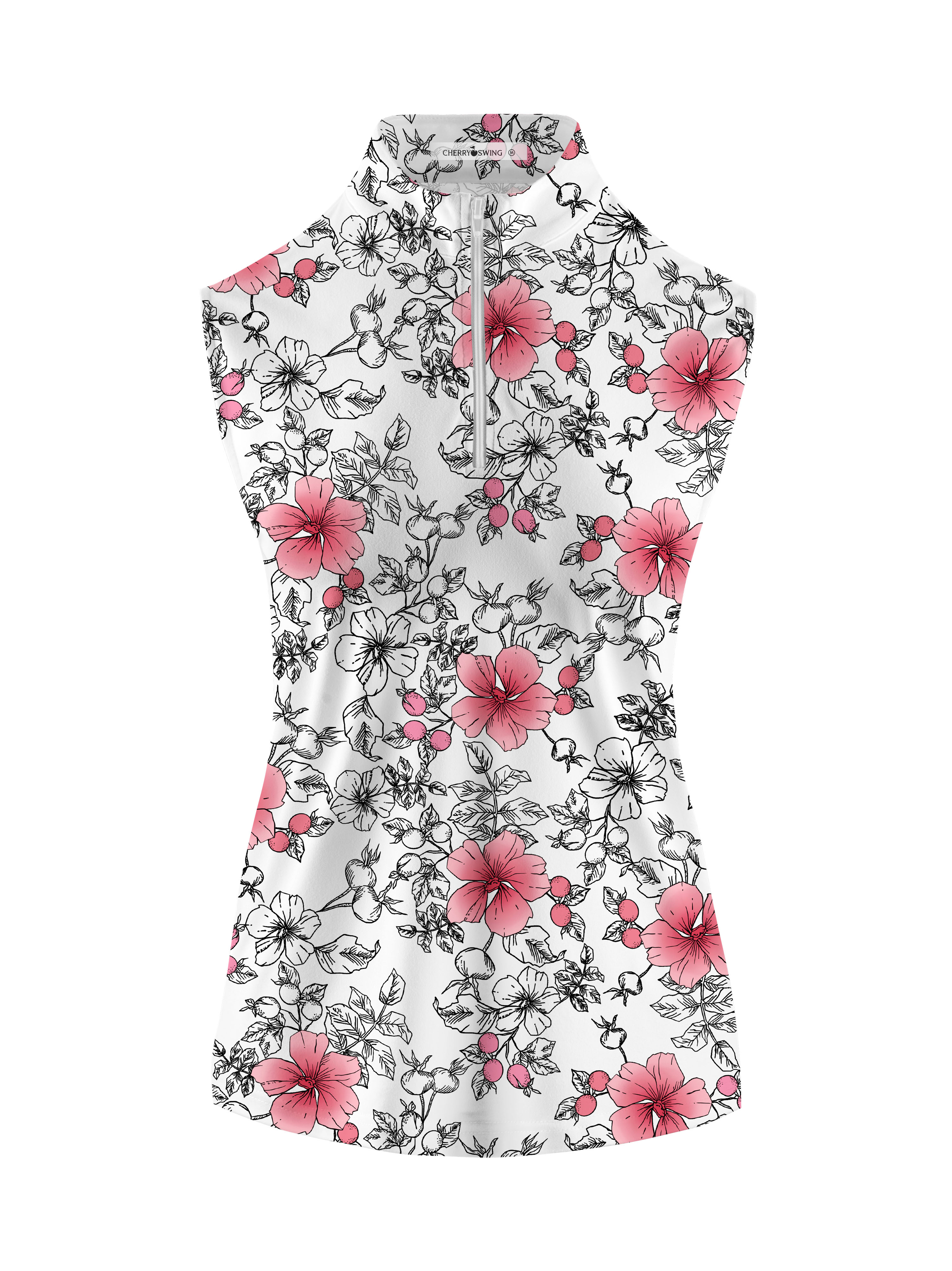 Cherryswing Women's Gradient Color Flowers Sleeveless Golf Shirt