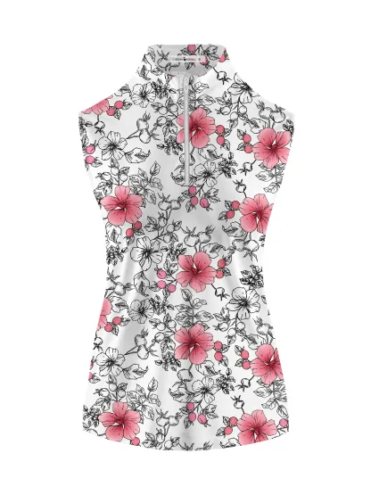 Cherryswing Women's Gradient Color Flowers Sleeveless Golf Shirt