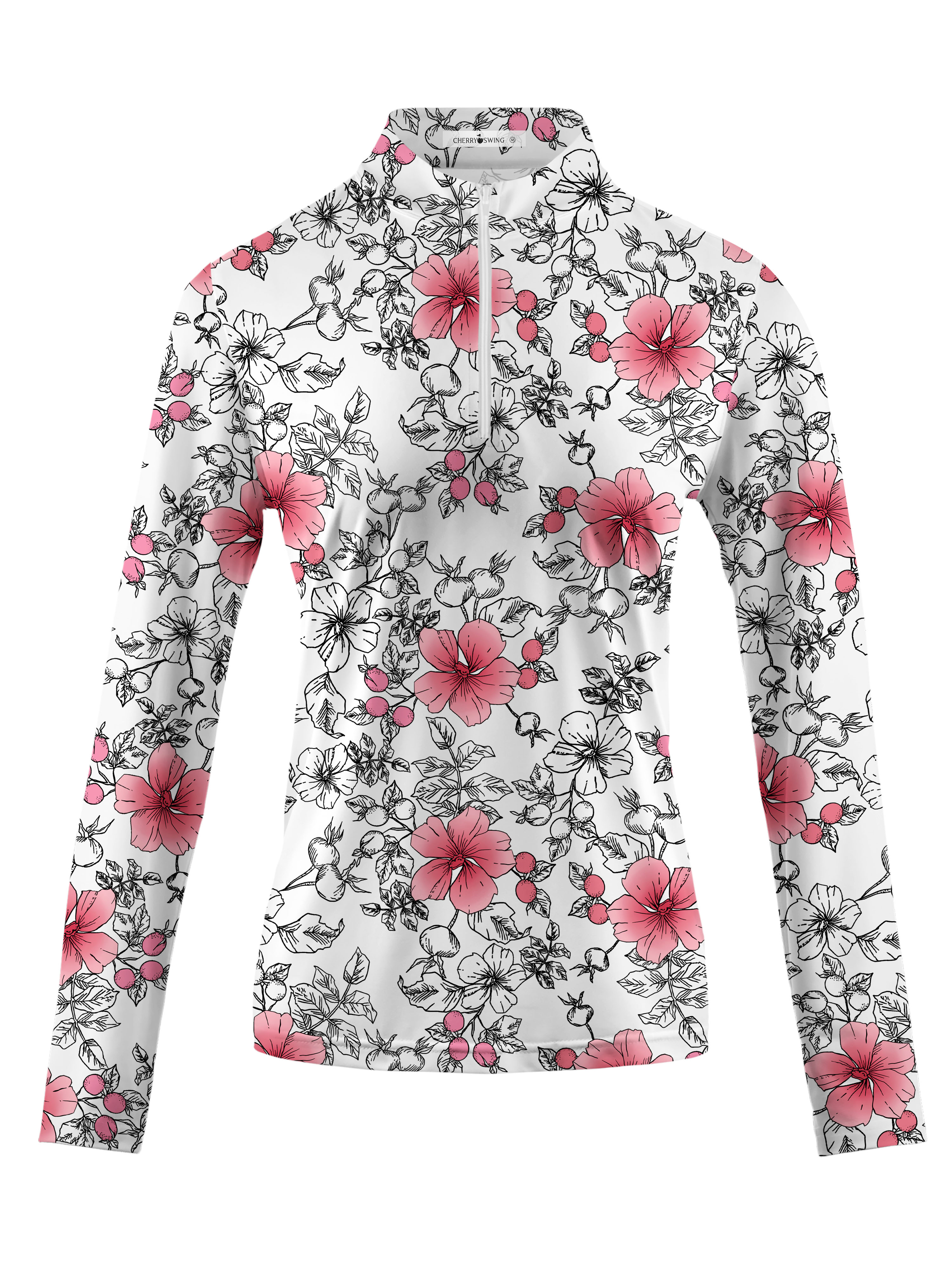 Cherryswing Women's Gradient Color Flowers Long Sleeve Golf Polo Shirt