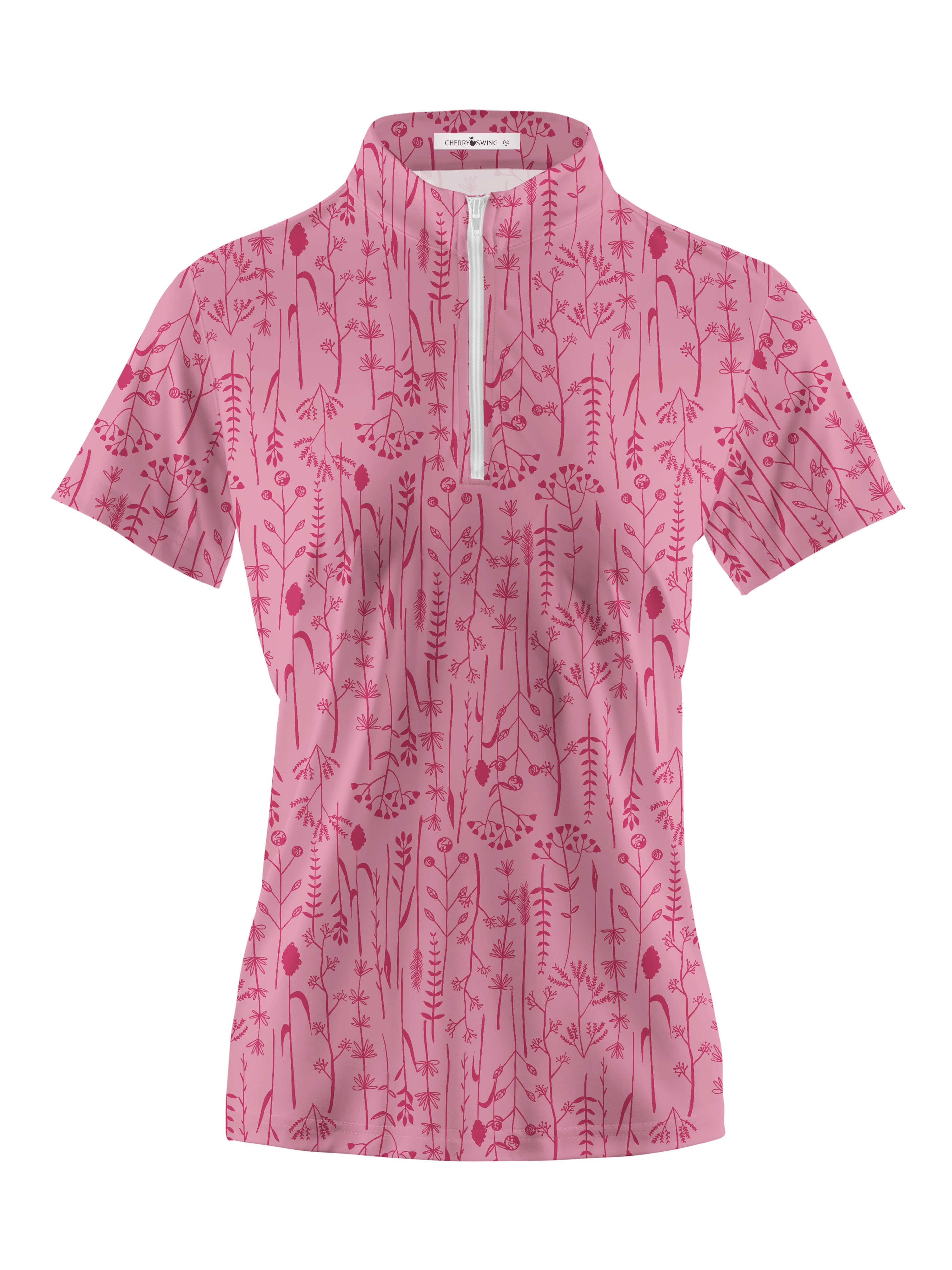 Cherryswing Women's Pink Fern Frolic Short Sleeve Golf Polo Shirt