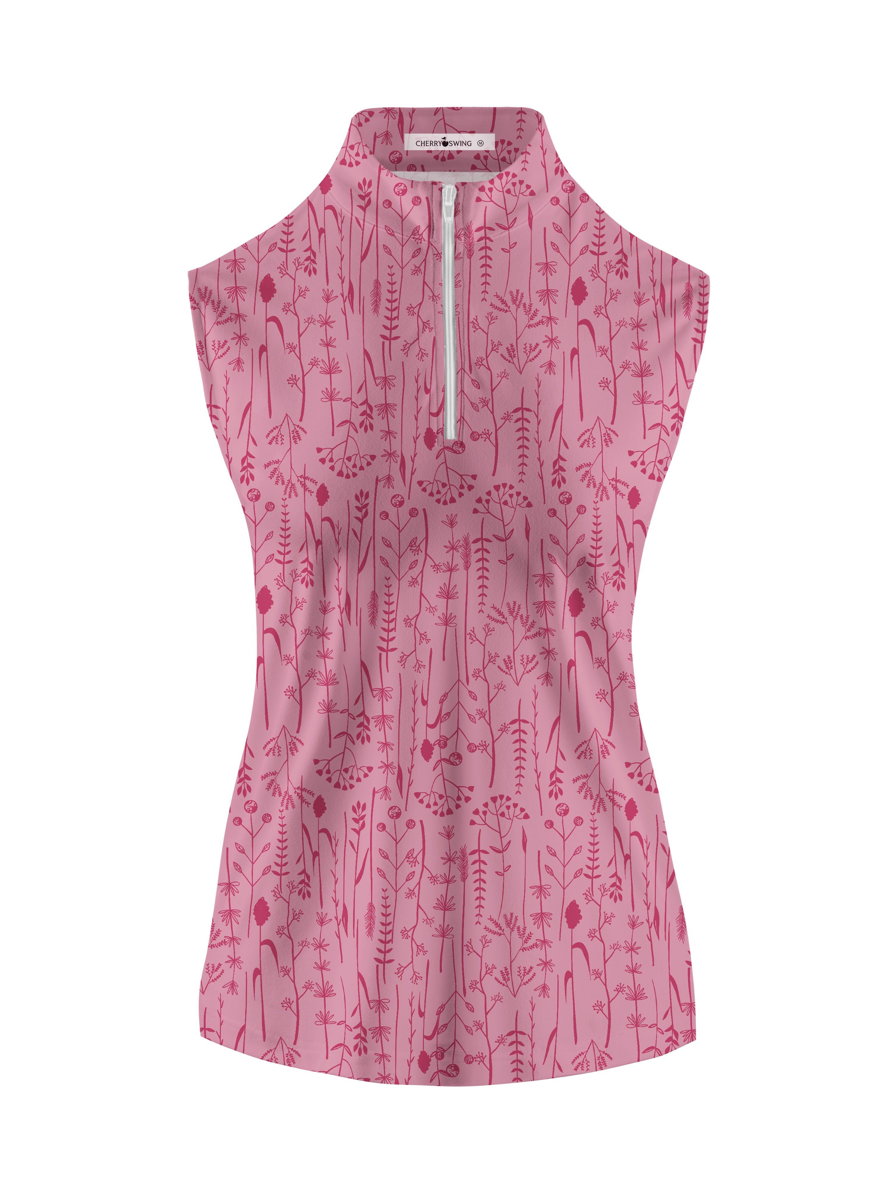 Cherryswing Women's Pink Fern Frolic Sleeveless Golf Shirt