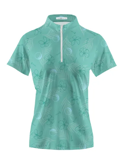 Cherryswing Women's  Mint Green Golf Print Short Sleeve Golf Shirt