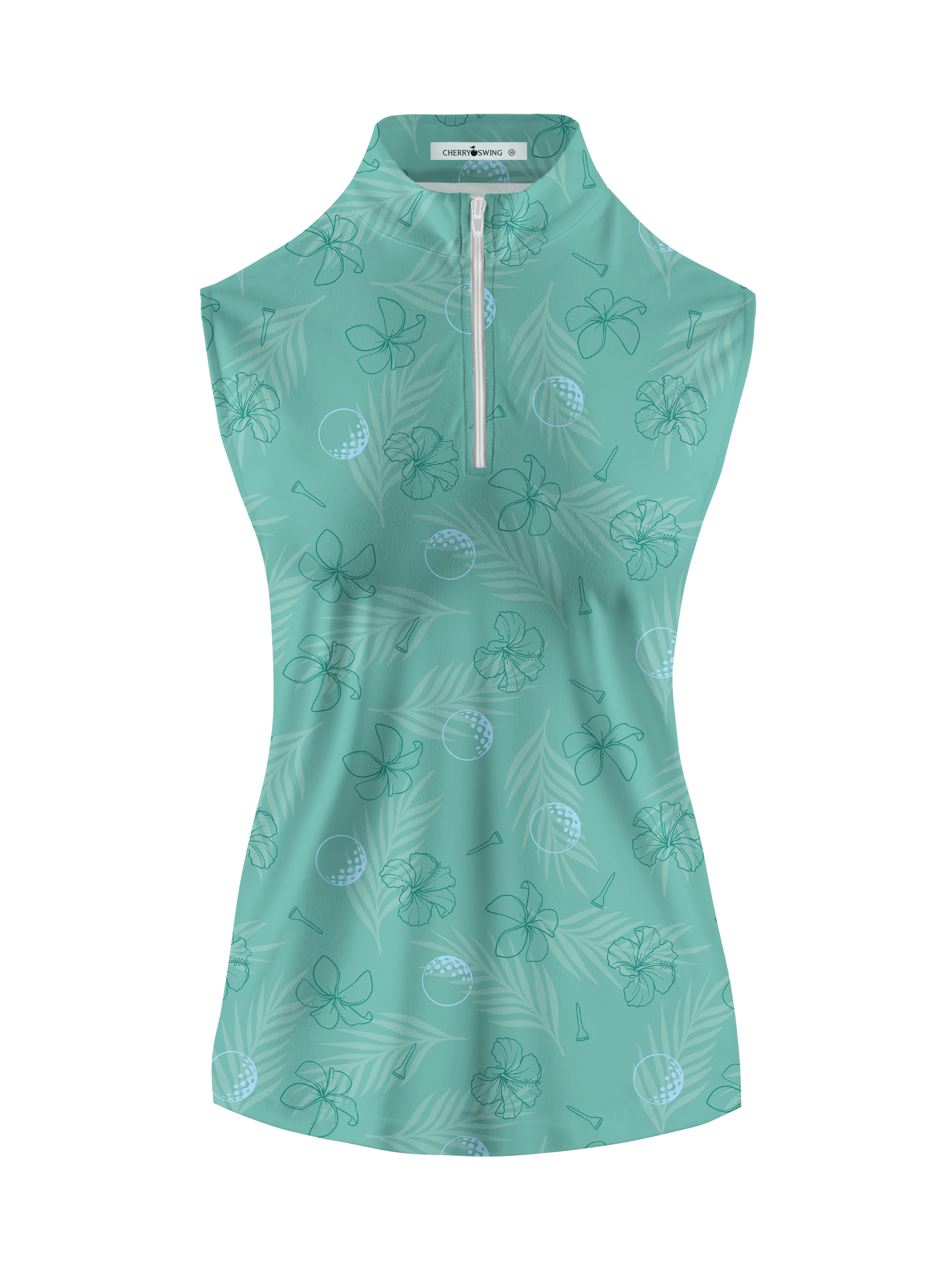 Cherryswing Women's Mint Green Golf Print Sleeveless Shirt